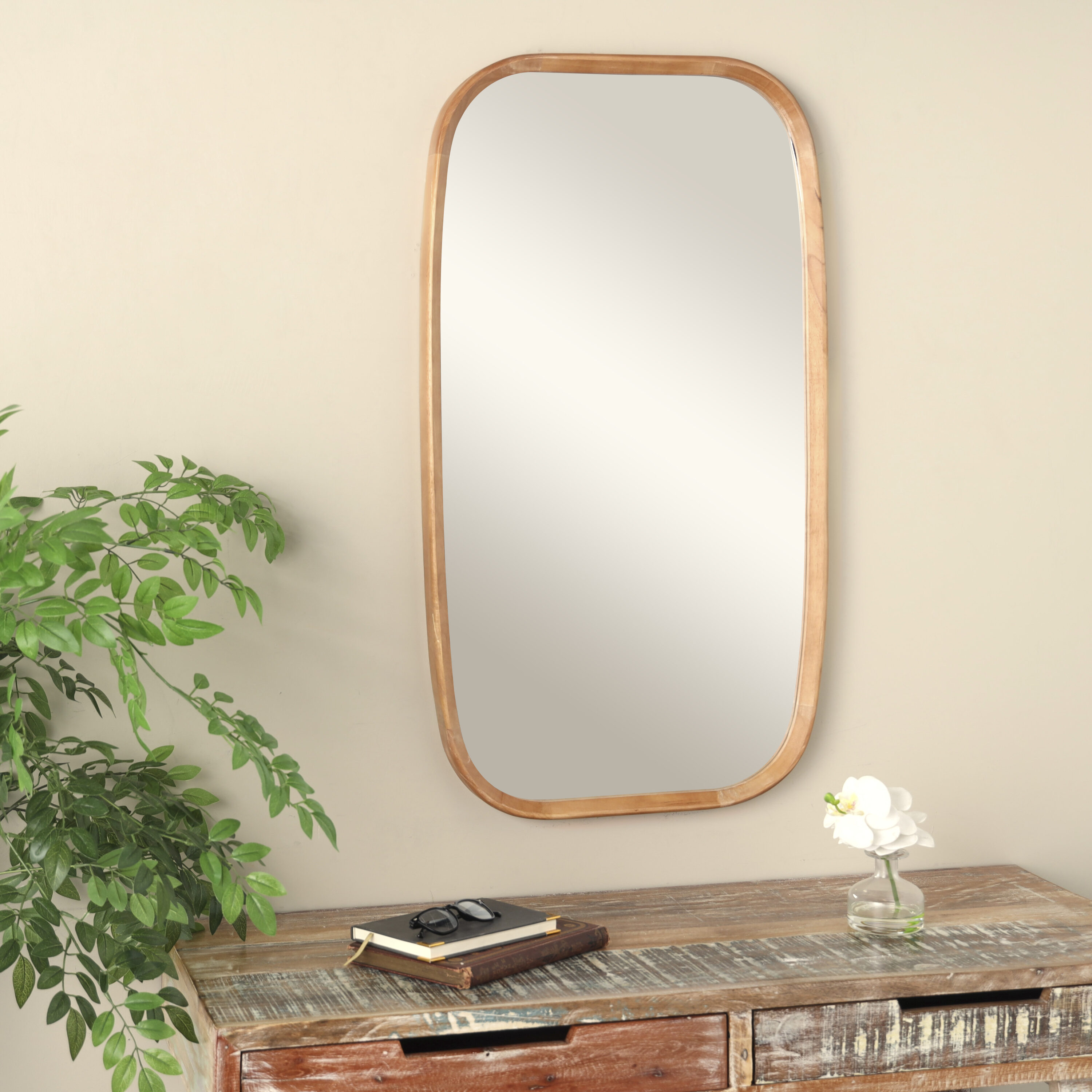 Grayson Lane 822021 21.6-in W x 40.0-in H Rectangle Brown Minimalistic Framed Wall Mirror