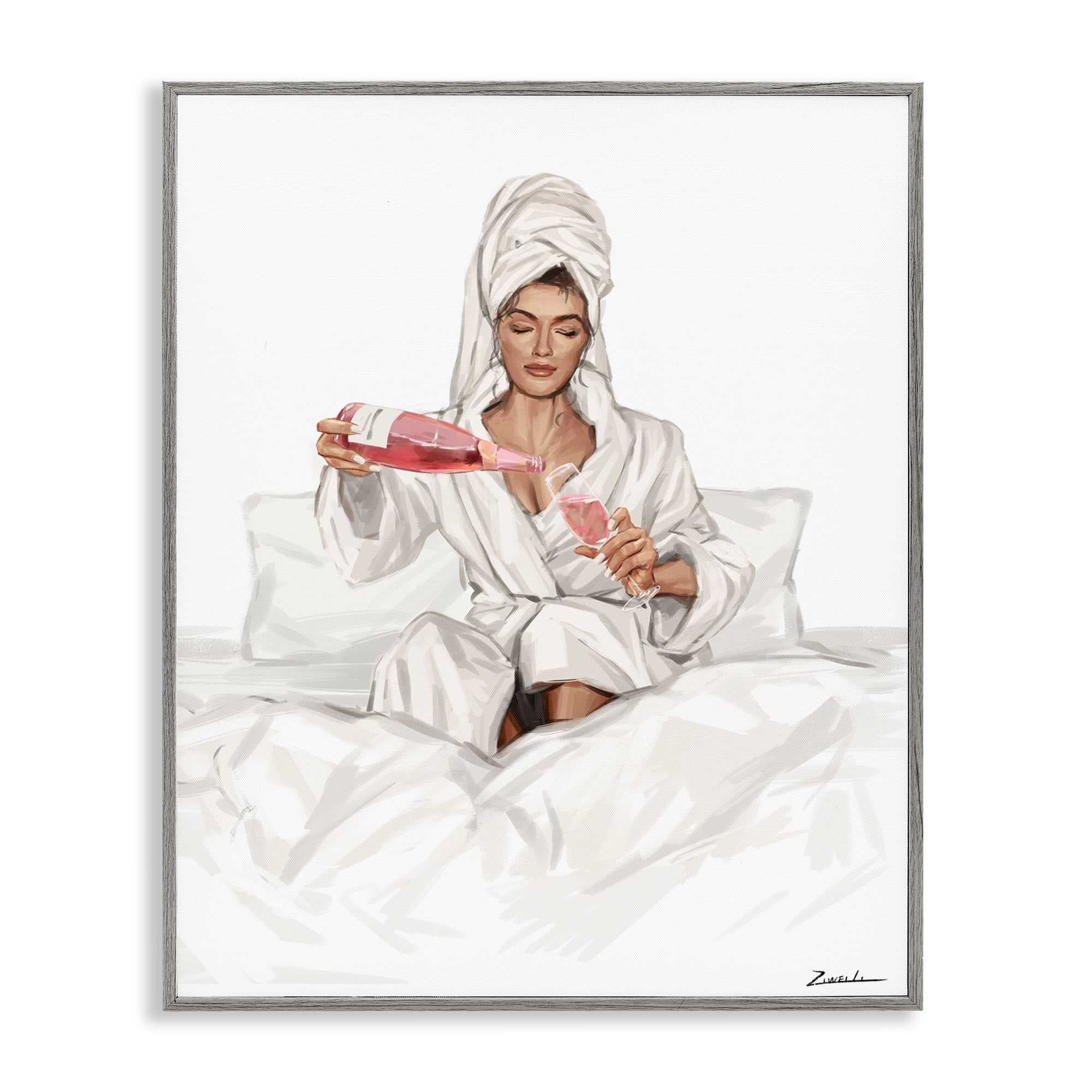 Stupell Industries BT-193-GFF-24X30 Pouring Rosé Wine in Bed Gray Framed Giclee Art By Ziwei Li 24 x 30