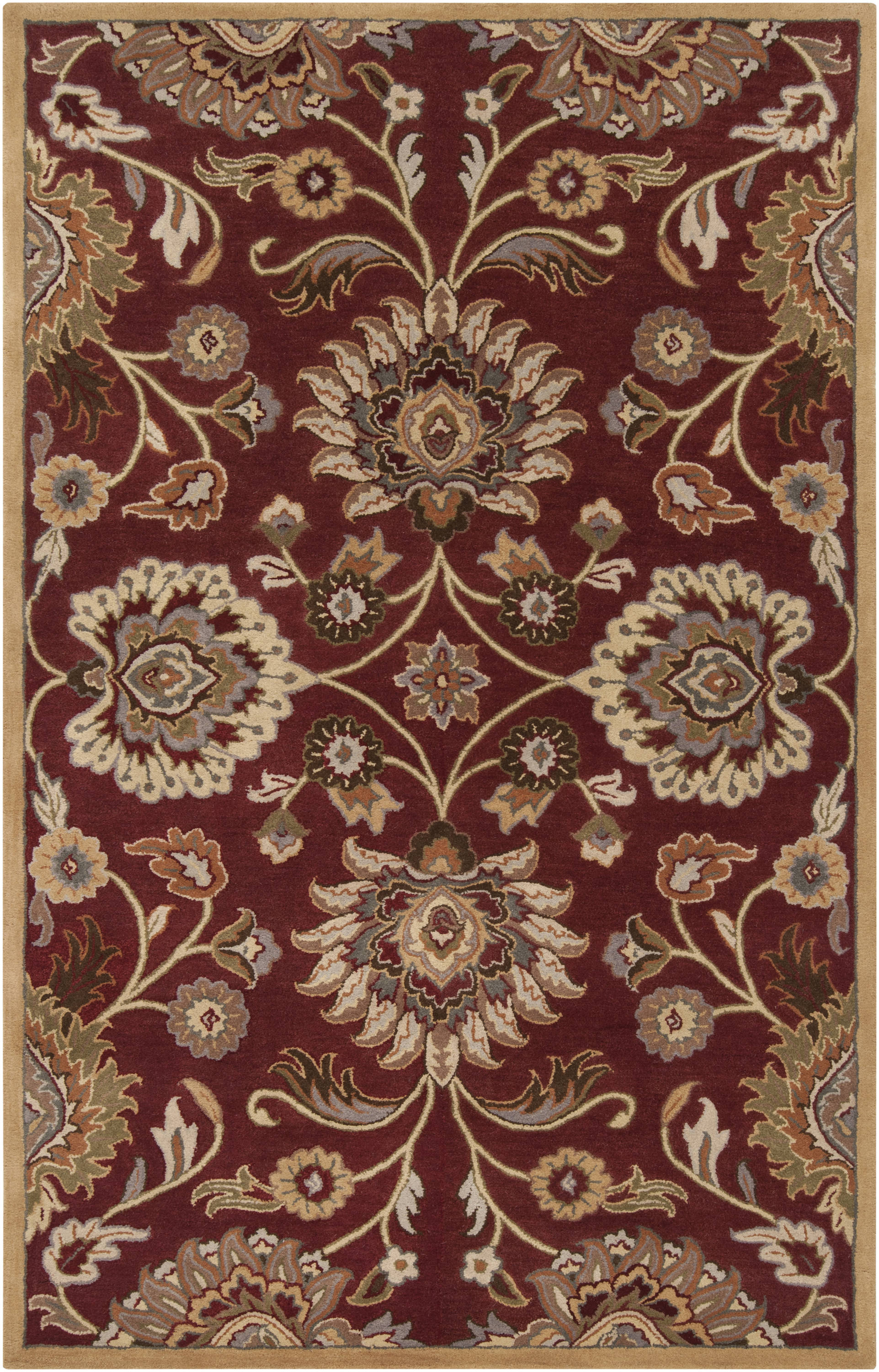 Livabliss CAE1061-58 Caesar 5 x 8 (ft) Tufted Wool Burgundy Rectangular Indoor Border Oriental Area rug