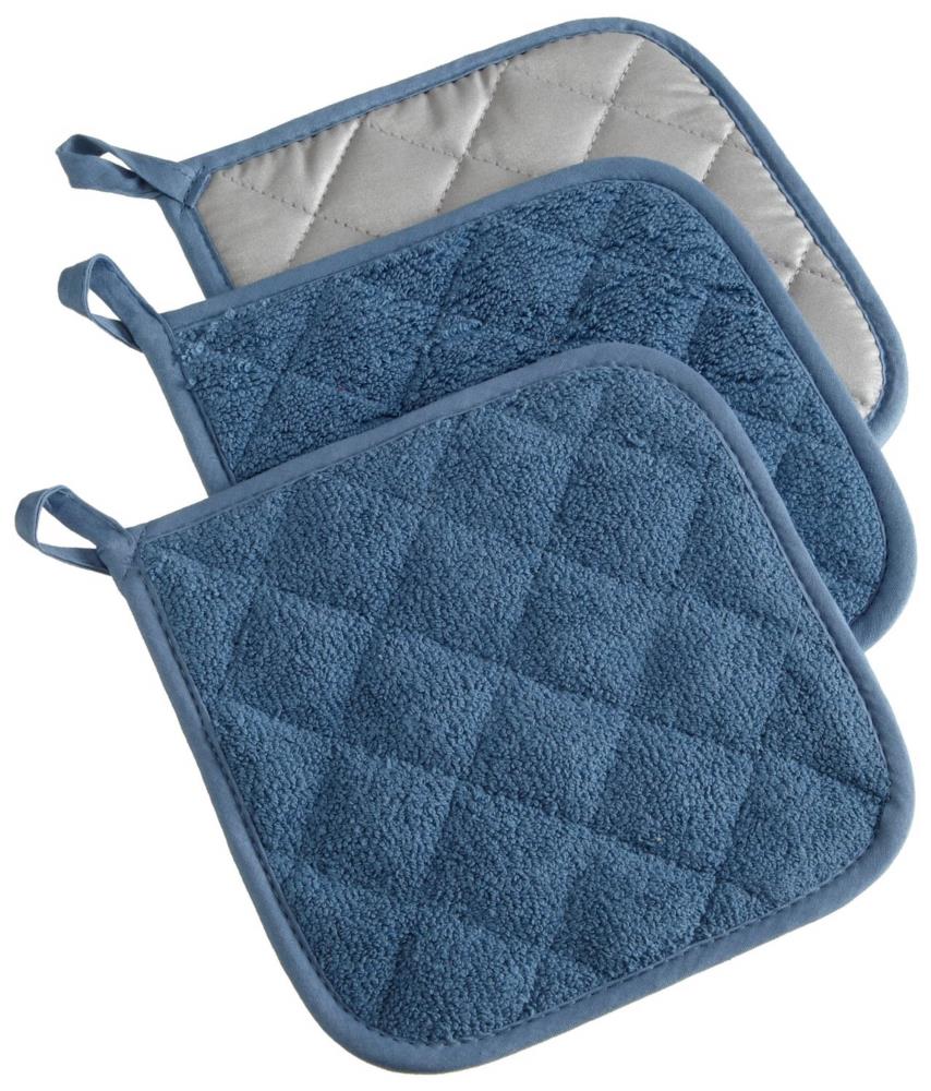 DII Blue Terry Potholder (Set of 3) - Heat Resistant Cloth Pot Holders -  7x7-in - Easy Flexibility & Durability - Hanging Loop - Blue Color in the  Kitchen Towels department at