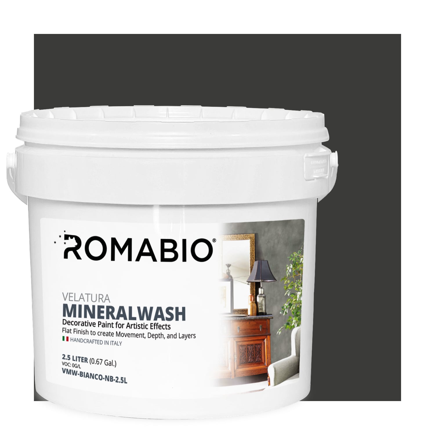ROMABIO VMW-CLTSTN-NB-2.5L Flat Velatura Mineralwash Celtic Stone Lime Interior Paint Paint + Primer ( Half-gallon )