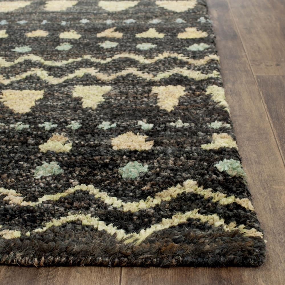 Hand-Knotted Black and Gold Bohemian Jute Area Rug, 4' x 6'