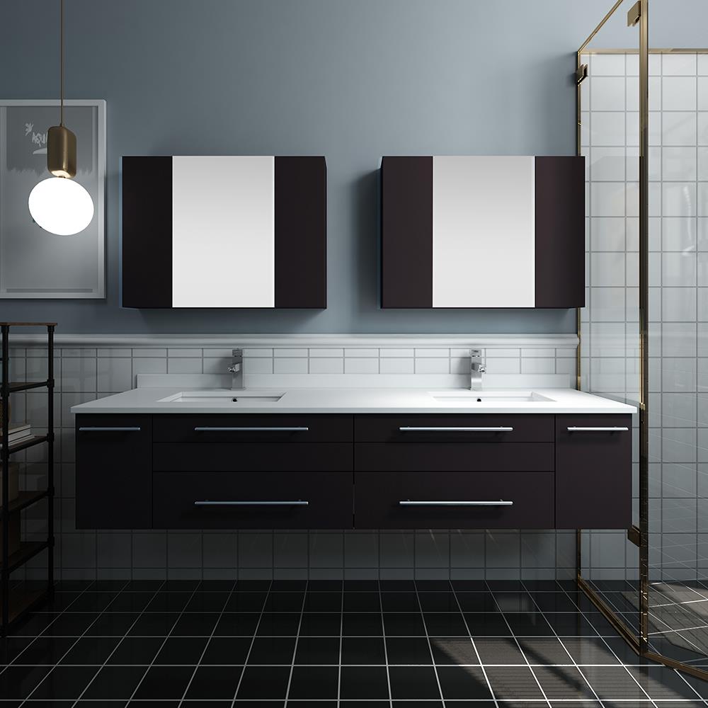 Fresca FVN6172ES-UNS-D Stella 72-in Espresso Undermount Double Sink Bathroom Vanity with White Quartz Top