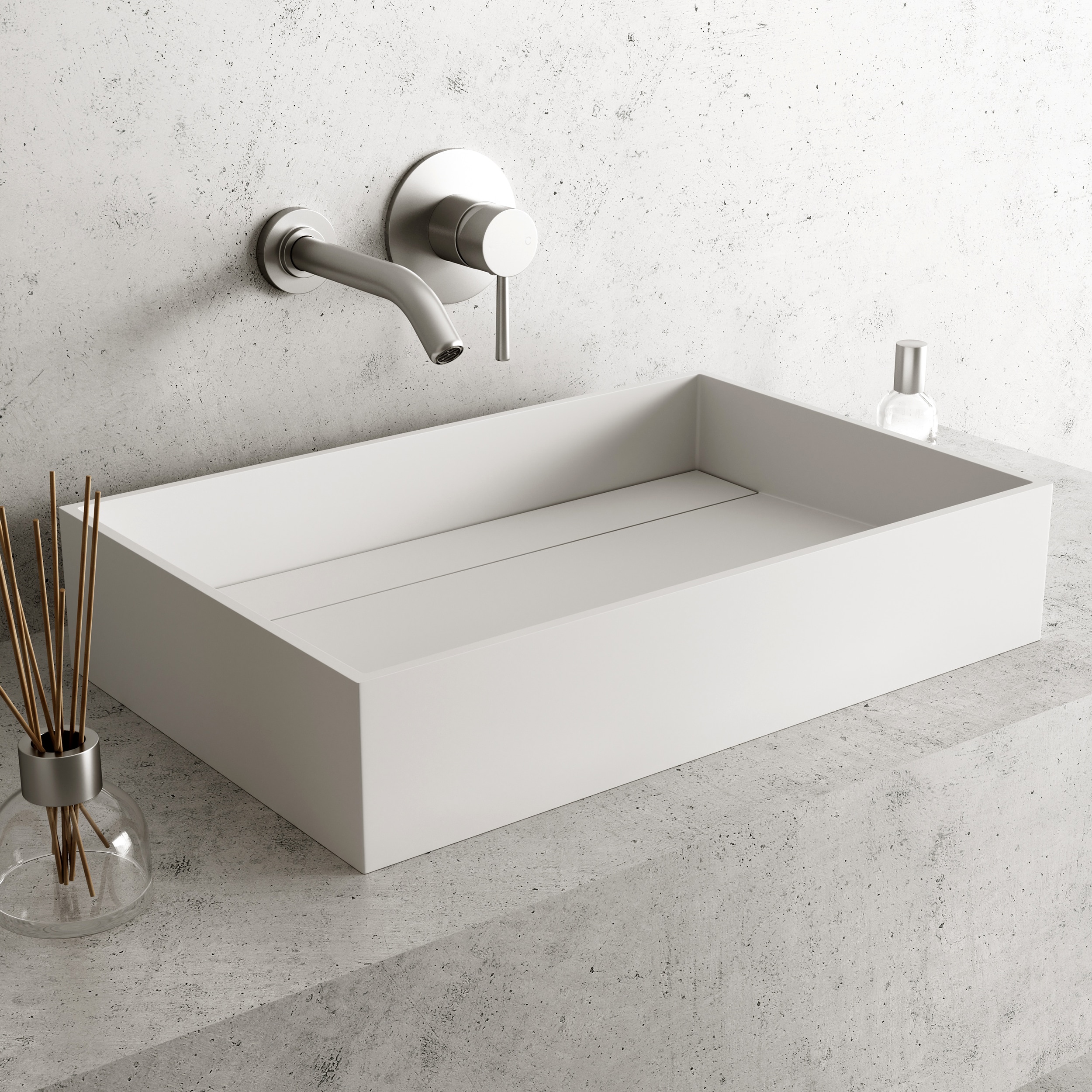 Matte White Stone Rectangular Vessel Bathroom Sink, 23" x 15"