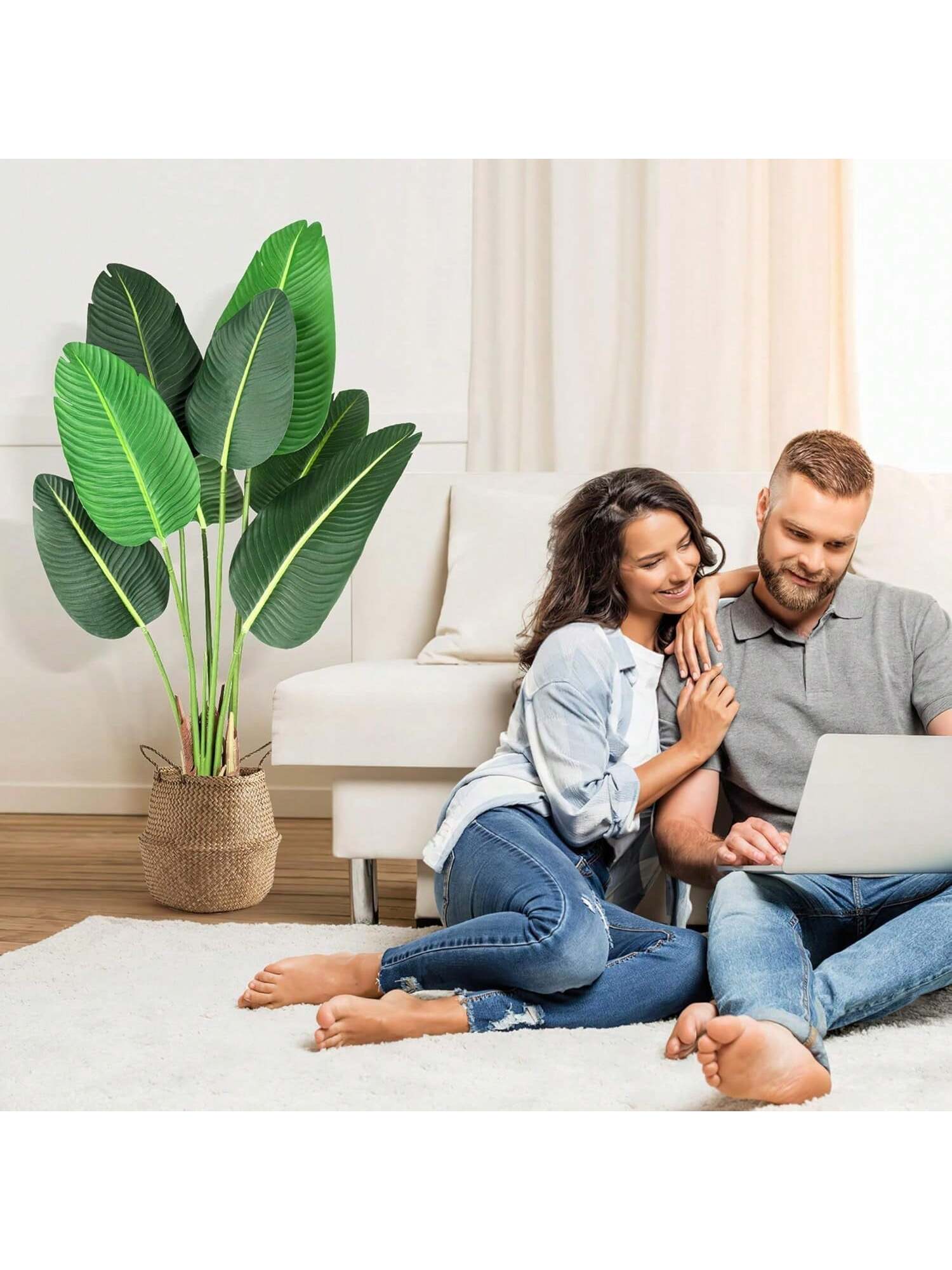 Qeetex PHO-14PJ4FTZ-HF4 72 Inc A Bird of paradise plant green. tropical artificial plant for indoor home living room and office decoration