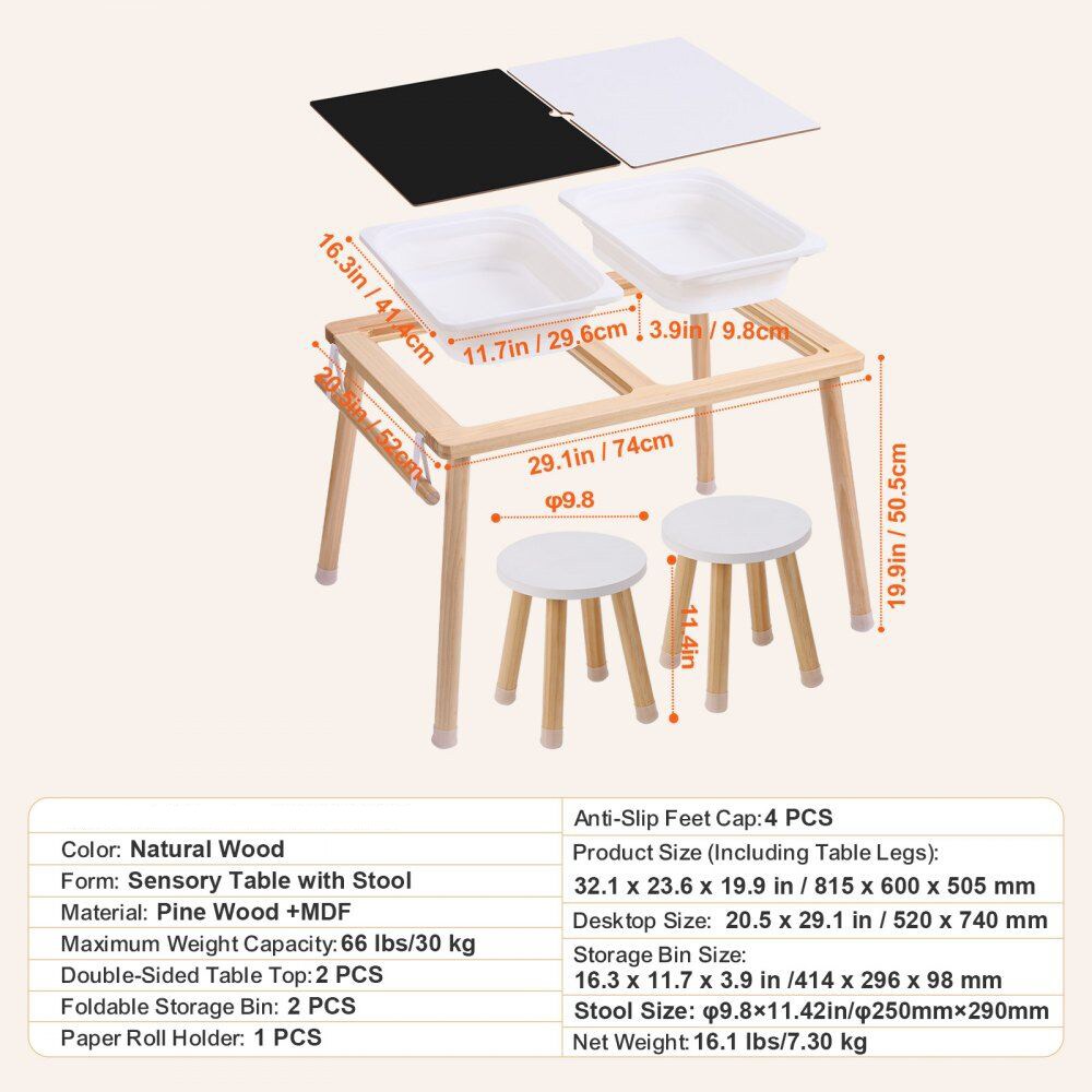 Slickblue Natural Wood Rectangular Kid's Play Table with 2 Chairs ...