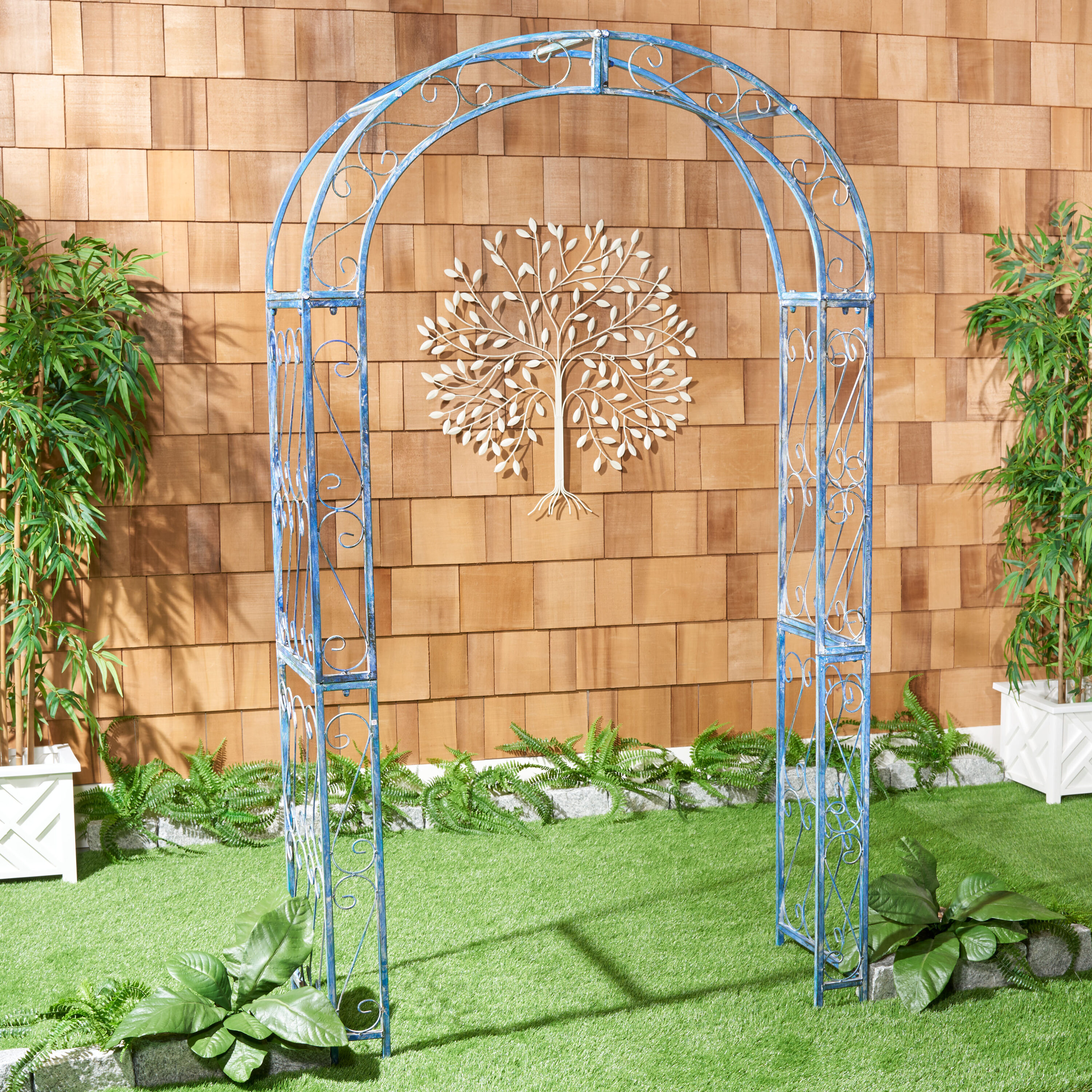 Safavieh PAT5007C Pagan 4.04-ft W x 7-ft H Arched Antique Blue Wrought iron Garden Arbor