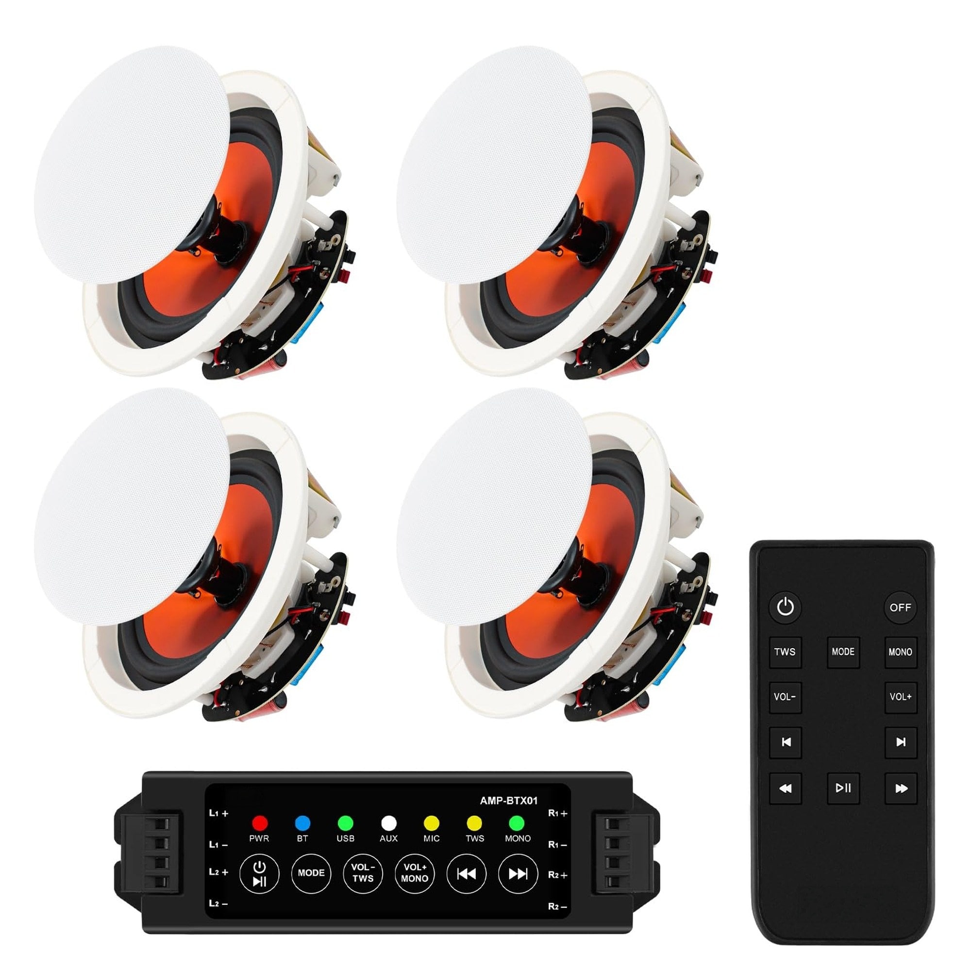 Wudkey 6.5 Inch Bluetooth Ceiling Speaker 4 Pack 600 W Wireless for Home Theater Bedroom and Office