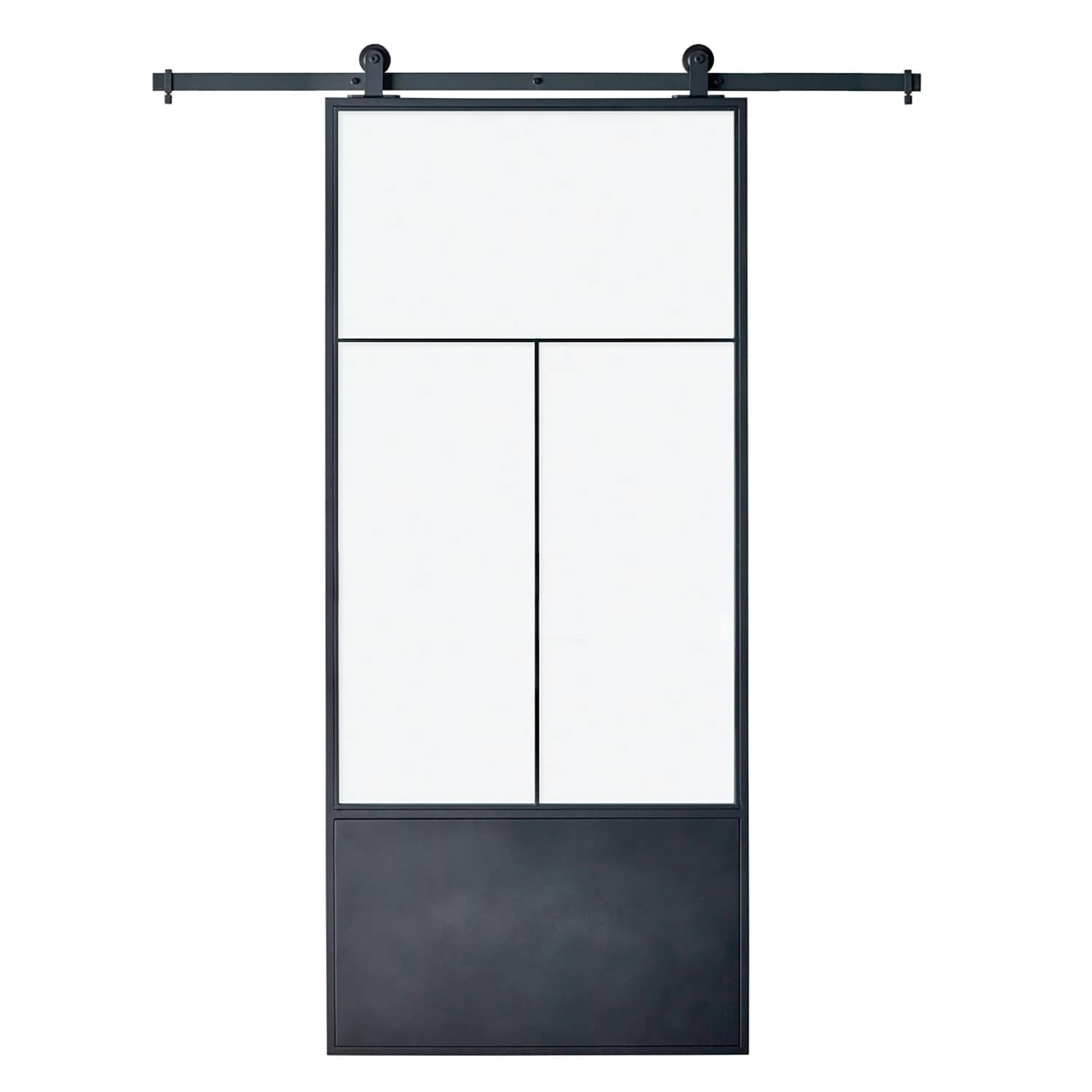 RELIABILT 37-in X 84-in Matte Black Clear Glass Steel Single Barn Door ...