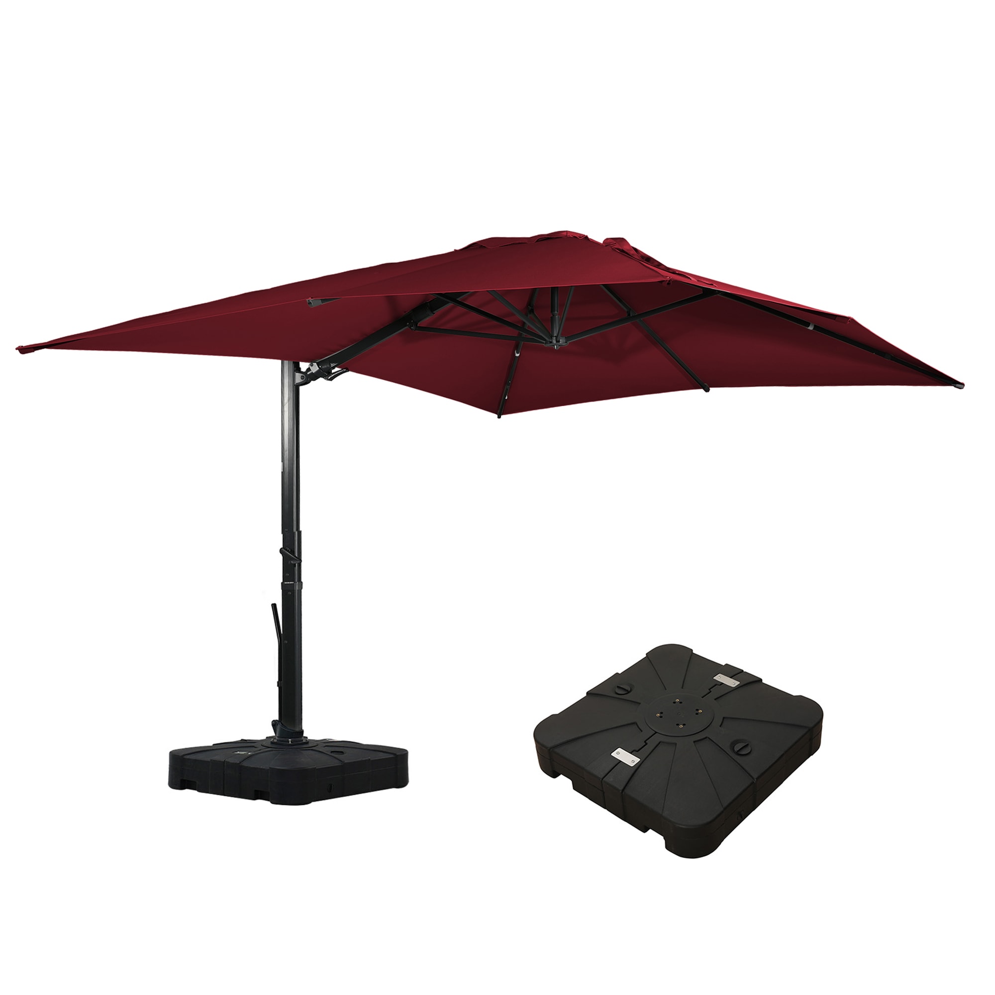 CASAINC CA-LEDWG02TN 13-ft Aluminum Red Cantilever Patio Umbrella with Base