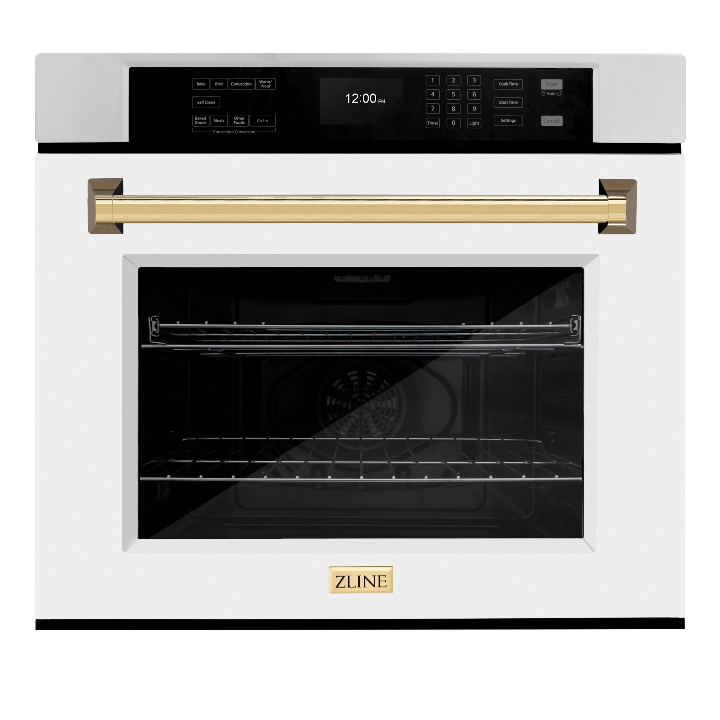 ZLINE KITCHEN & BATH WASZ-WM-30-G 30 inch Single Electric Wall Oven with Air Fry True Convection and Self-cleaning ( Stainless Steel with White Matte Door Polished Gold Handle )