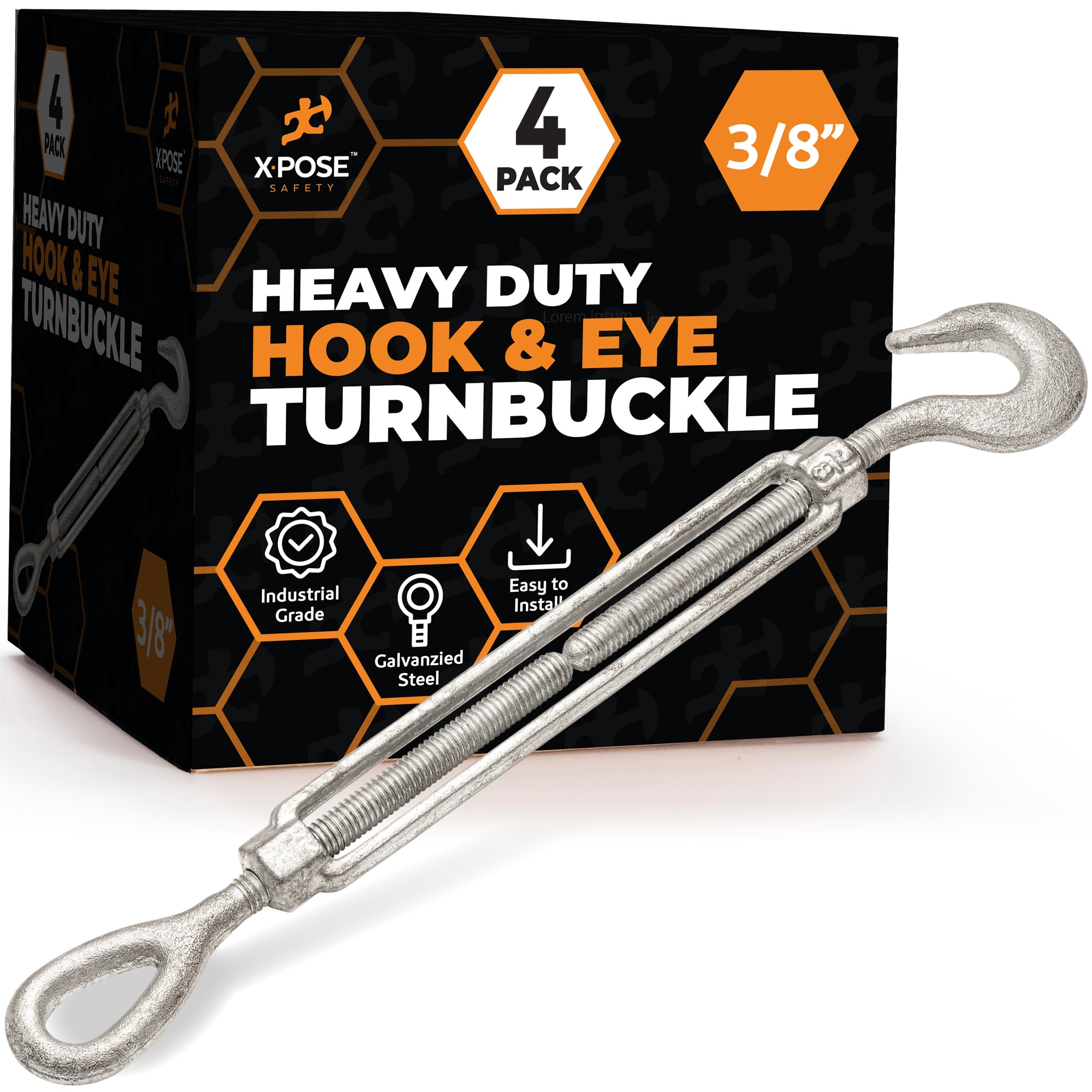 XPOSE SAFETY GTB38-HE-4-X-S 3/8" Aluminum/Stainless steel Hook and eye Turnbuckle