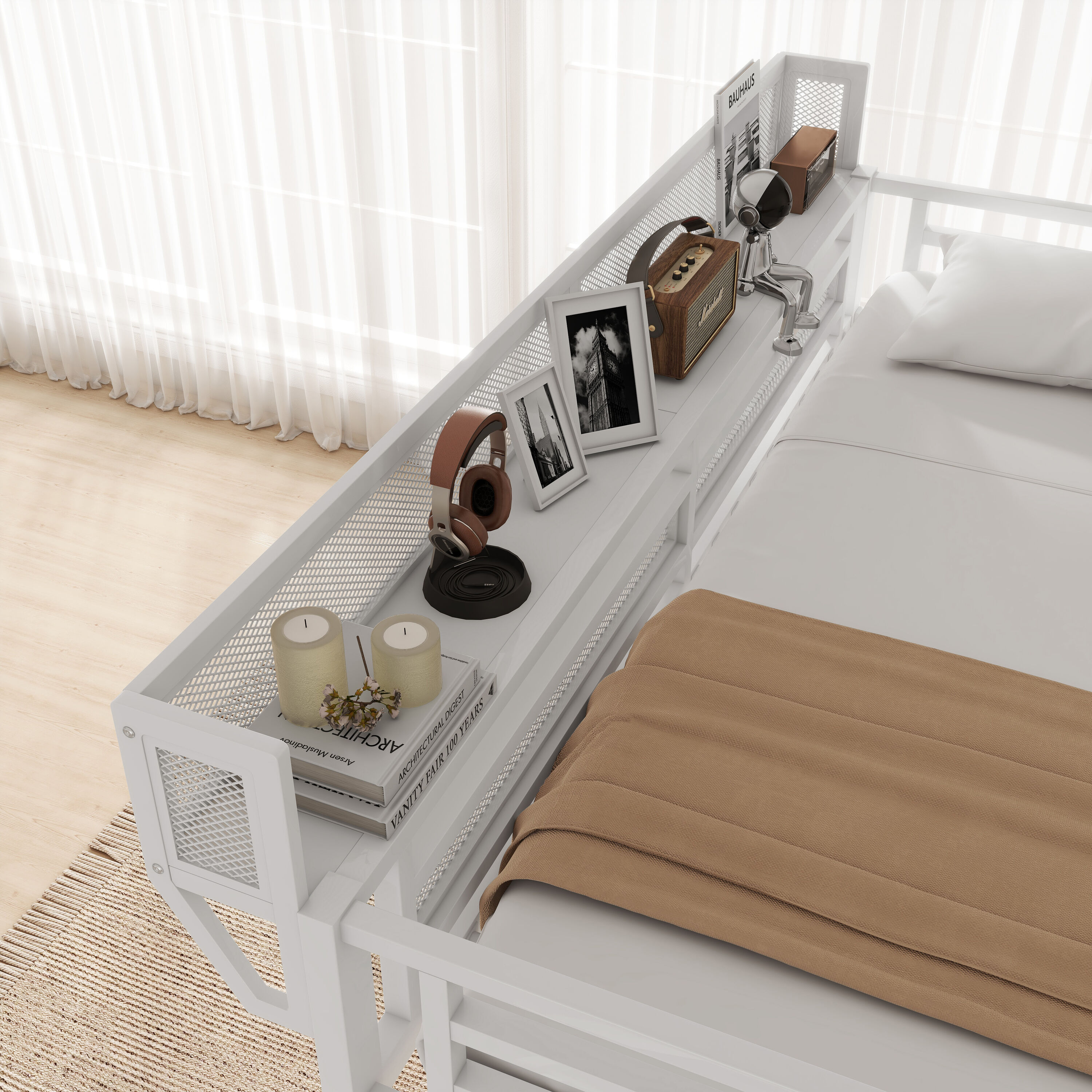 LUXEYARD Queen Loft Bed with Desk and Charging Station Queen Size Metal ...
