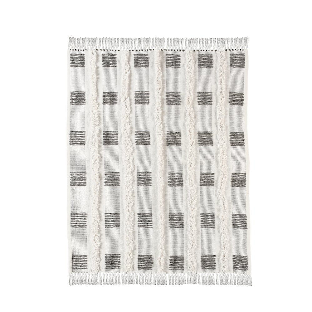 LR Home Gray/Cream Checkered Hand-Woven All-Natural Cotton Throw Blanket