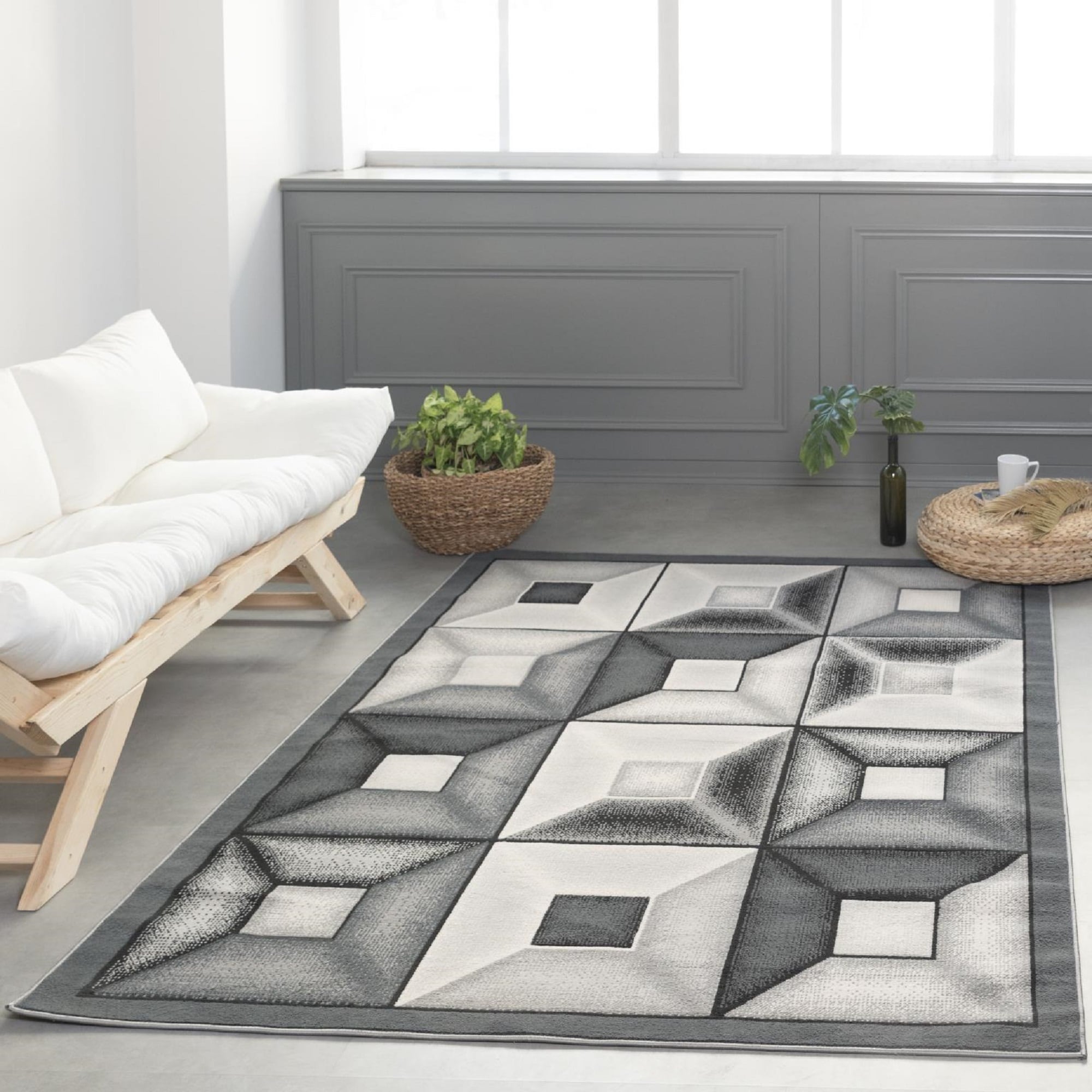 MDA Rugs LL05811 Lela 8 x 11 (ft) Polyester Ivory and Charcoal Rectangular Indoor Geometric Area rug