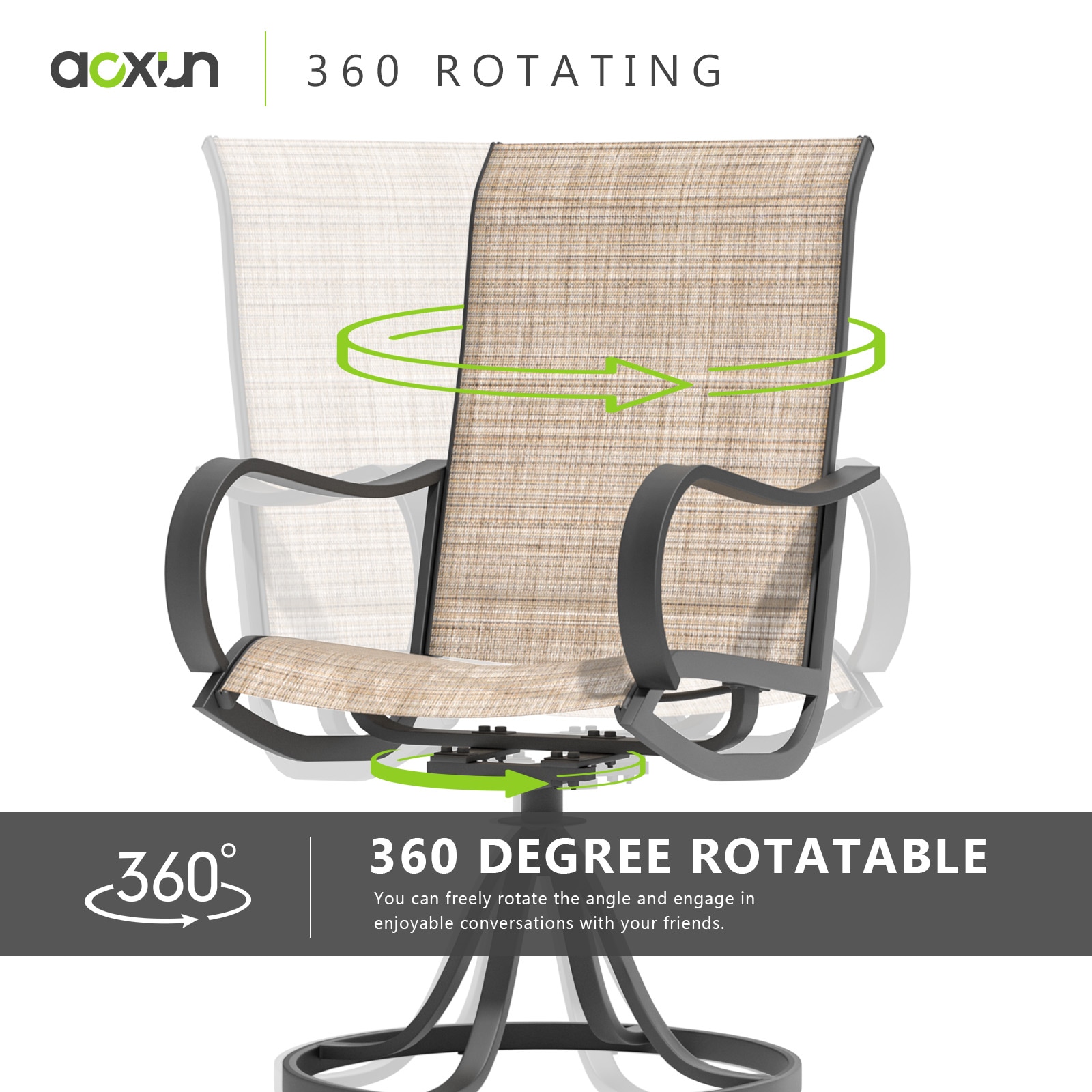 AOXUN Patio Chair Set Of 2 Rattan Brown Metal Frame Swivel Dining Chair ...