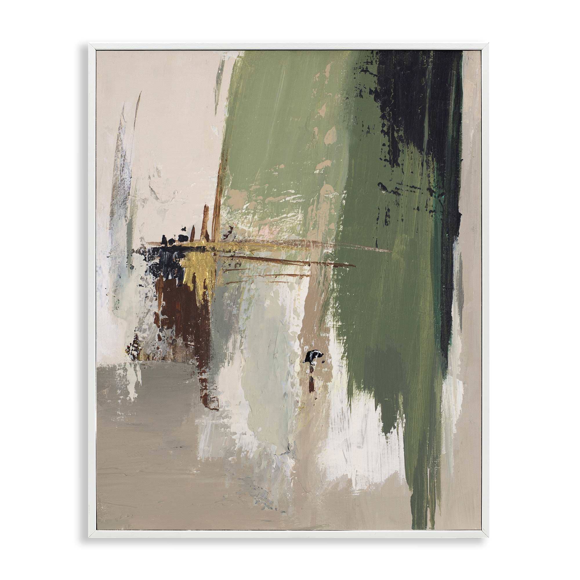 Stupell Industries - Green Tan Brush Strokes White Framed Giclee Art 11 x 14