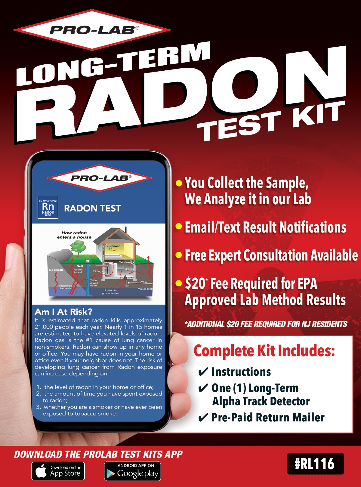 PRO-LAB Black Long Term Radon Gas Test Kit, Alpha Track Technology, Safe  & Easy to Use, 3 Months to 1 Year Detection