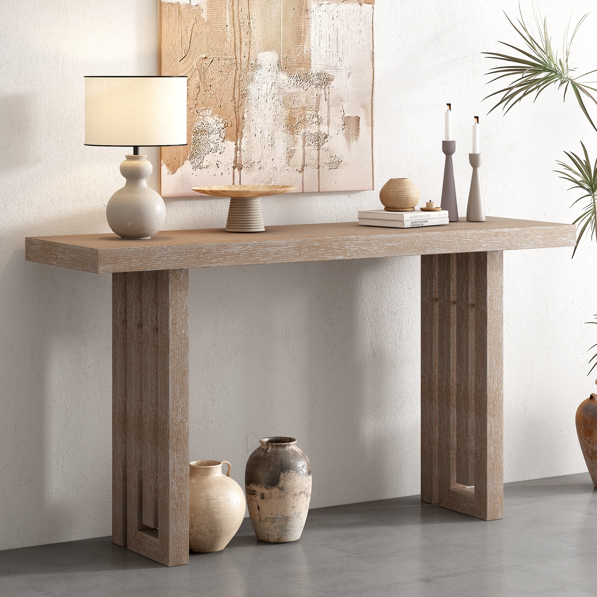 ModernLuxe N711P170550K Uniquely Designed Oak Veneer Console Table with Distinctive Side Shapes Suitable for Entryway Hallway Living Room Foyer Corridor