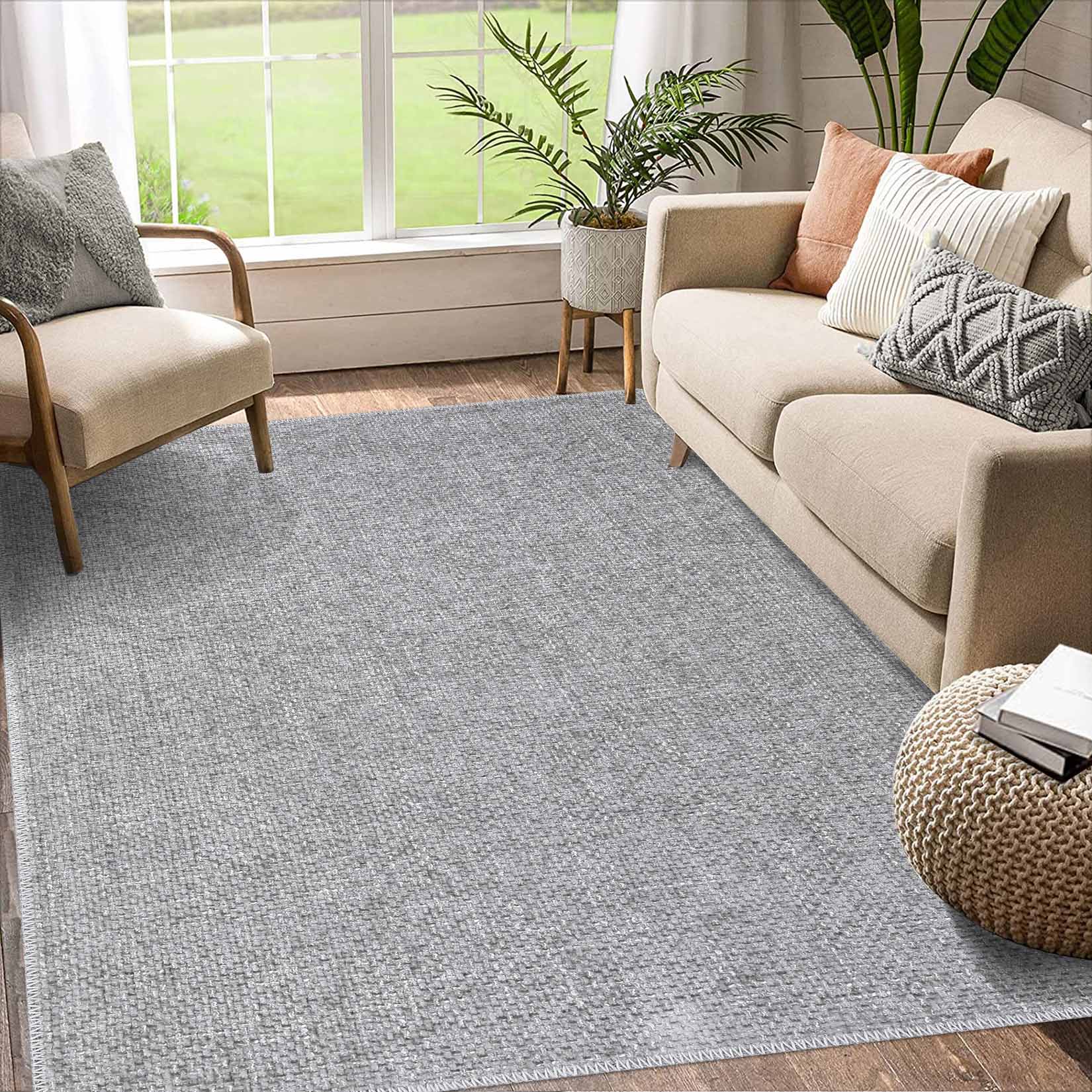 Garvee YXY-LO-PHO-10N53U0E 5 x 7 (ft) Loomed Polyester Light Gray Rectangular Indoor Solid Mid-Century Modern Machine washable Area rug
