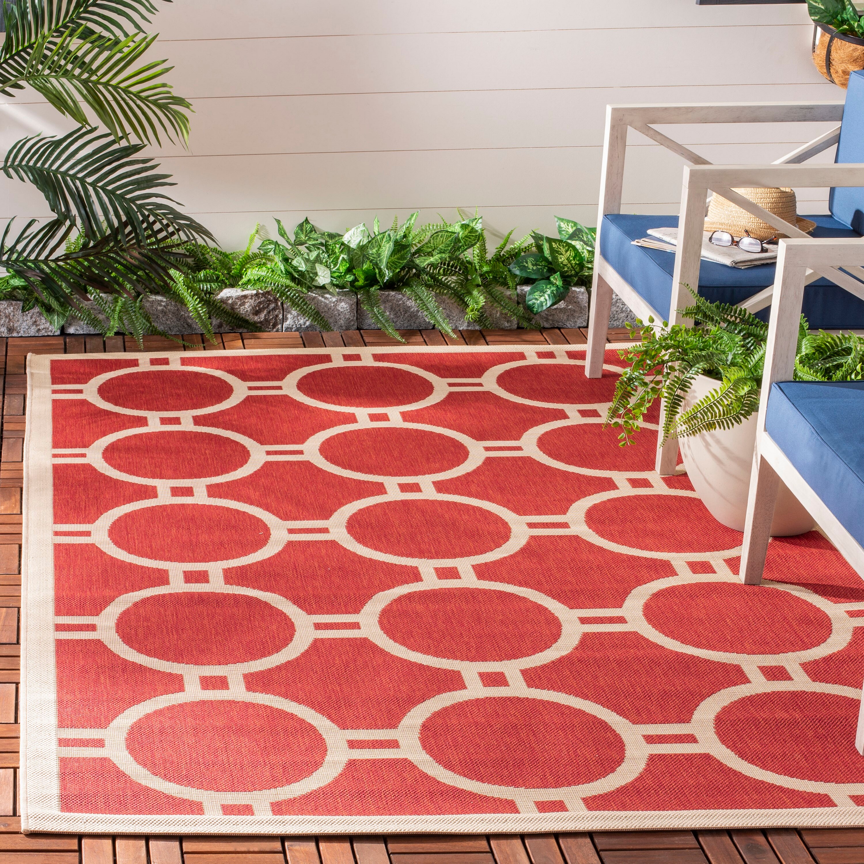 Safavieh CY6924-248-5 Courtyard Cannet 5 x 8 (ft) Loomed Polypropylene Red/Bone Rectangular Indoor/Outdoor Abstract Coastal Area rug