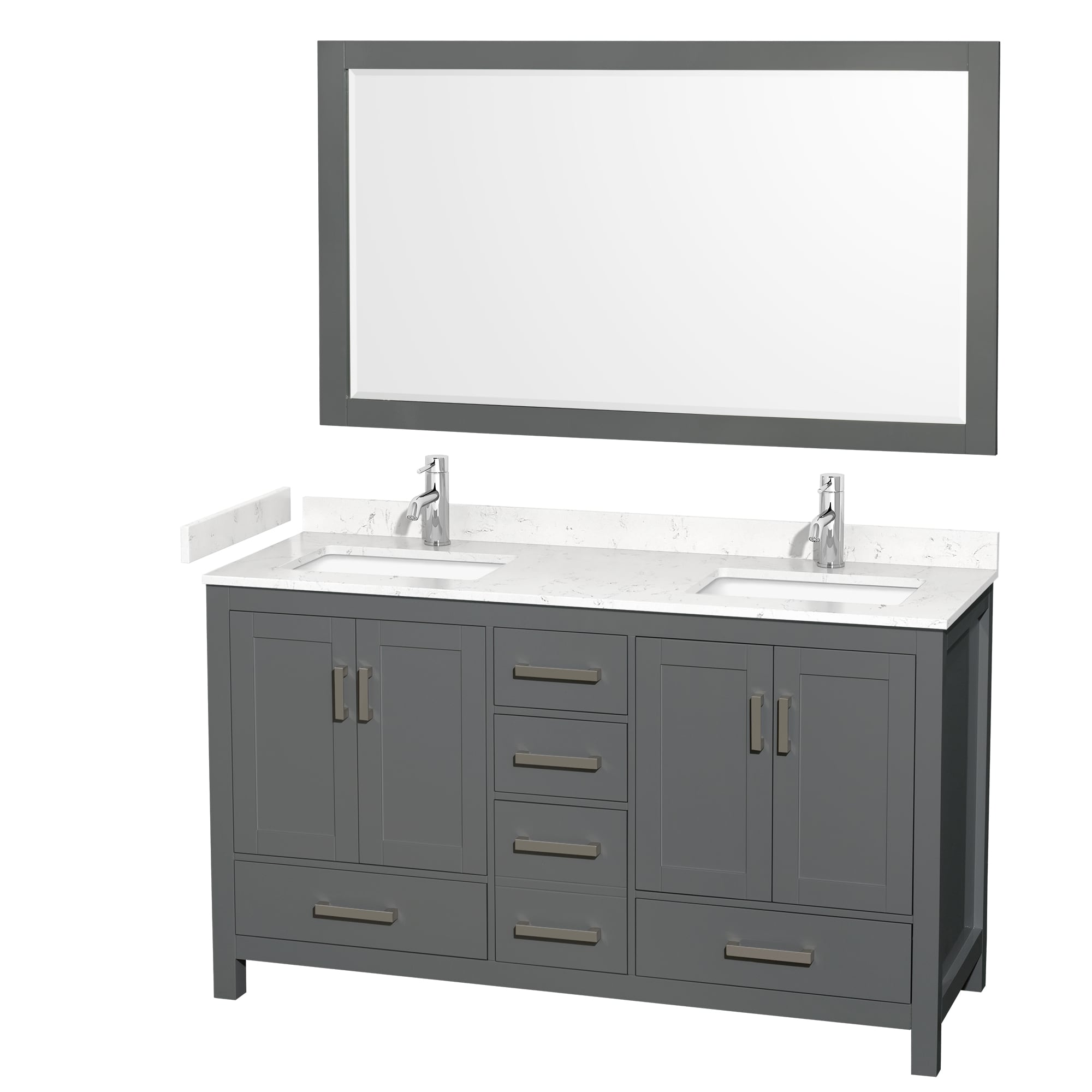 Wyndham Collection WCS141460DKGC2UNSM58 Sheffield 60-in Dark Gray with Brushed Chrome Trim Undermount Double sink Bathroom Vanity with Carrara Cultured Marble Cultured marble Top (Mirror Included)