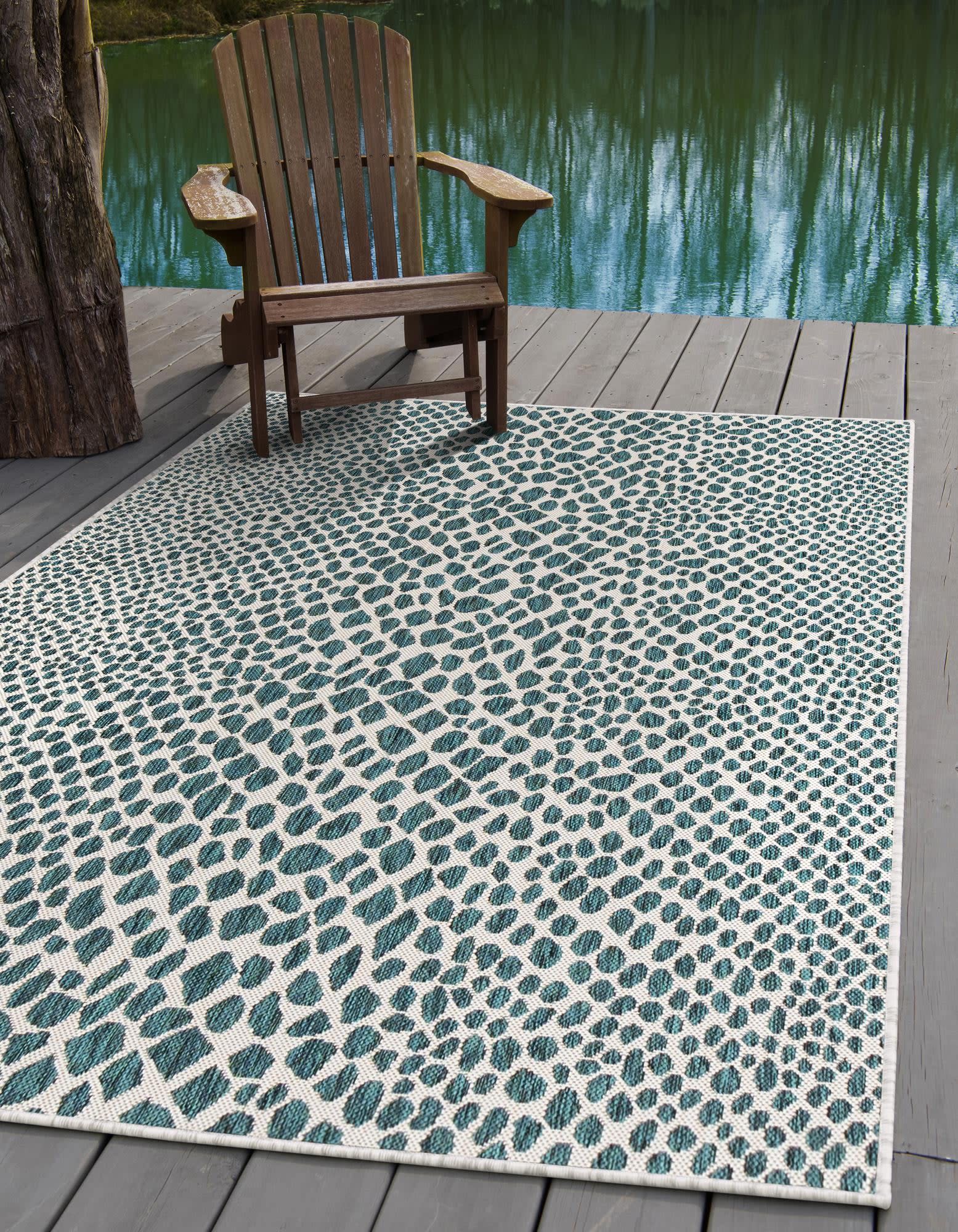 Unique Loom 3152787 Jill Zarin Cape Town 9 x 12 (ft) Loomed Polypropylene Teal Rectangular Indoor/Outdoor Animal print Area rug