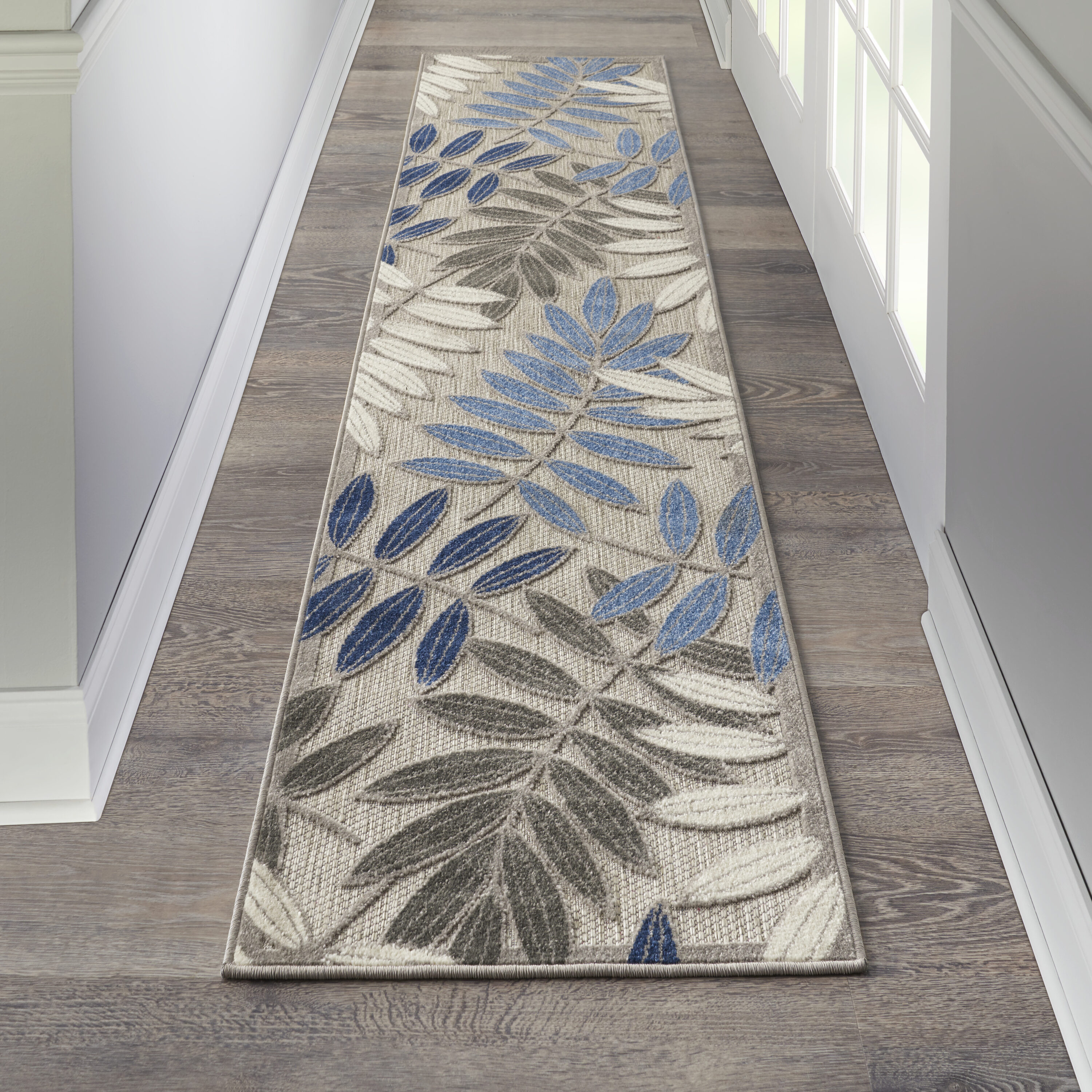 Nourison 99446761972 Aloha 2 x 10 (ft) Loomed Polypropylene Grey/blue Irregular Indoor/Outdoor Abstract Runner rug