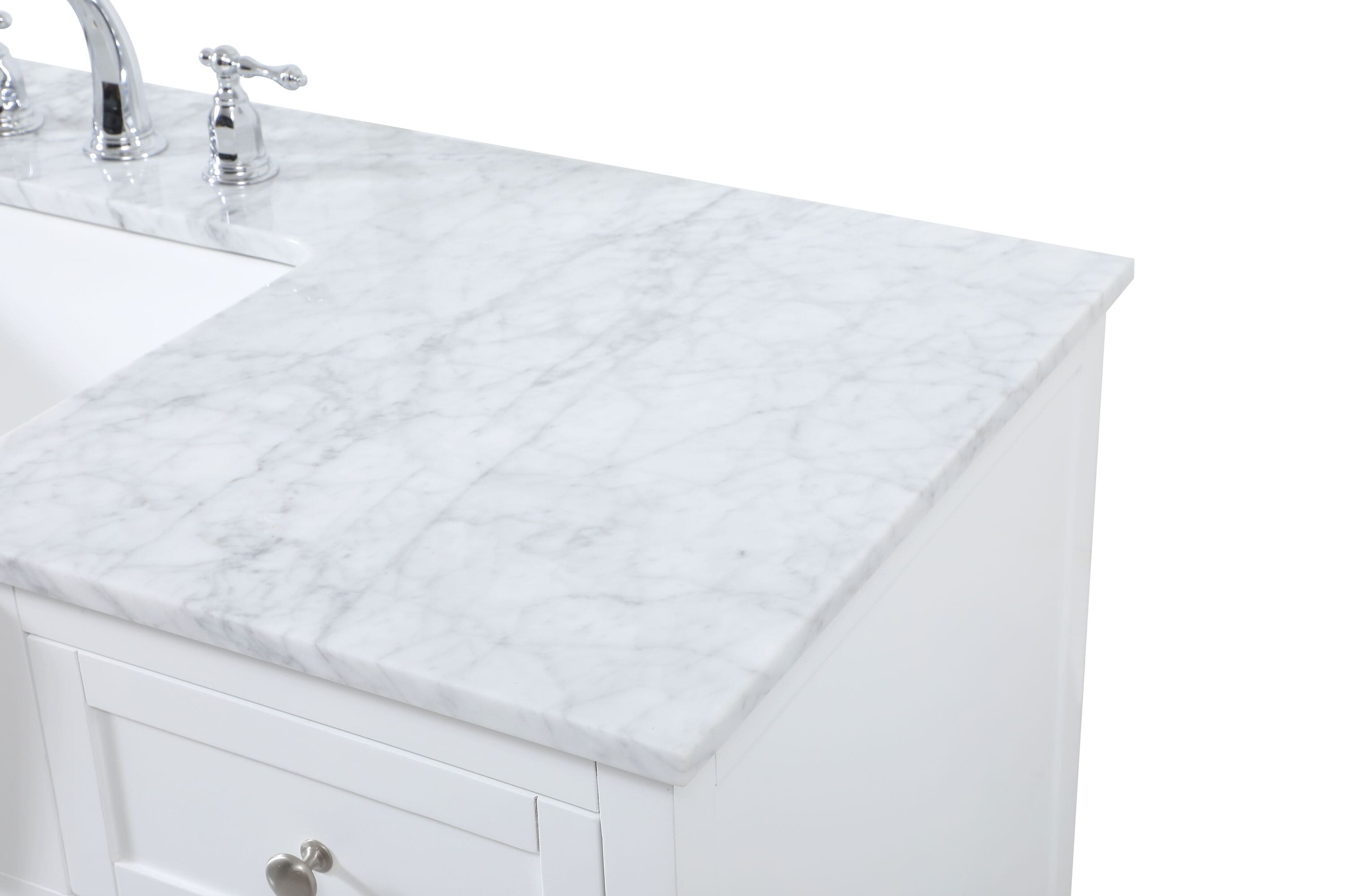 White Solid Wood and MDF Single Bathroom Vanity with Carrara Marble Top