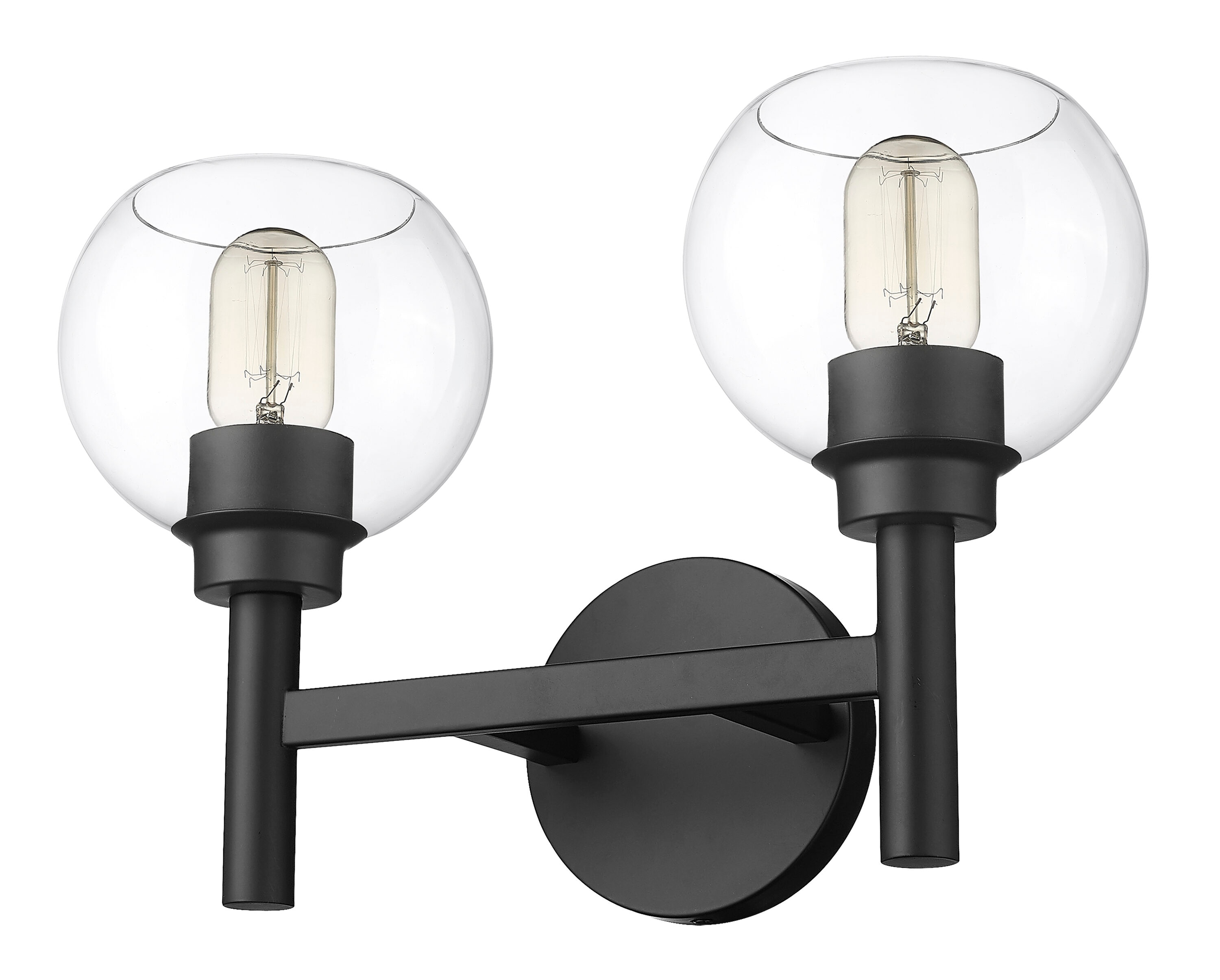 Contemporary Matte Black 2-Light Vanity Sconce with Clear Glass