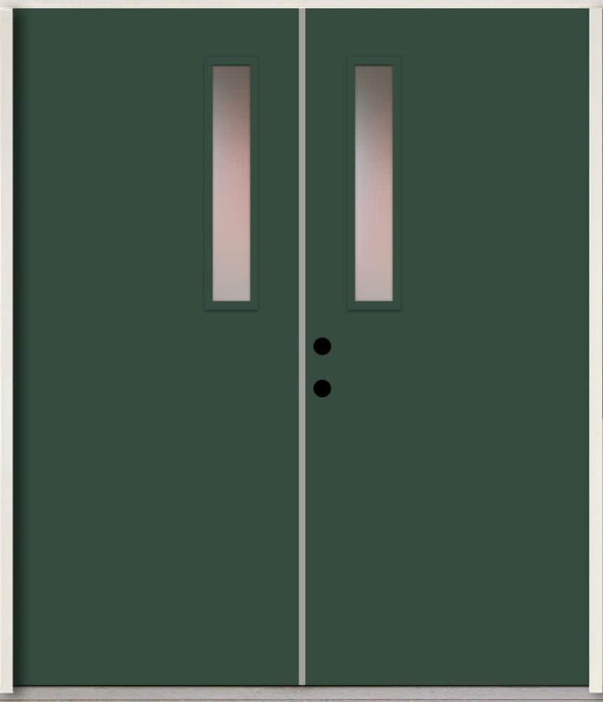 RELIABILT LO1063475 Spotlights 64-in x 80-in x Fiberglass 1/4 lite Right-hand inswing Evergreen Paint Painted Prehung Double Front Door Insulating core