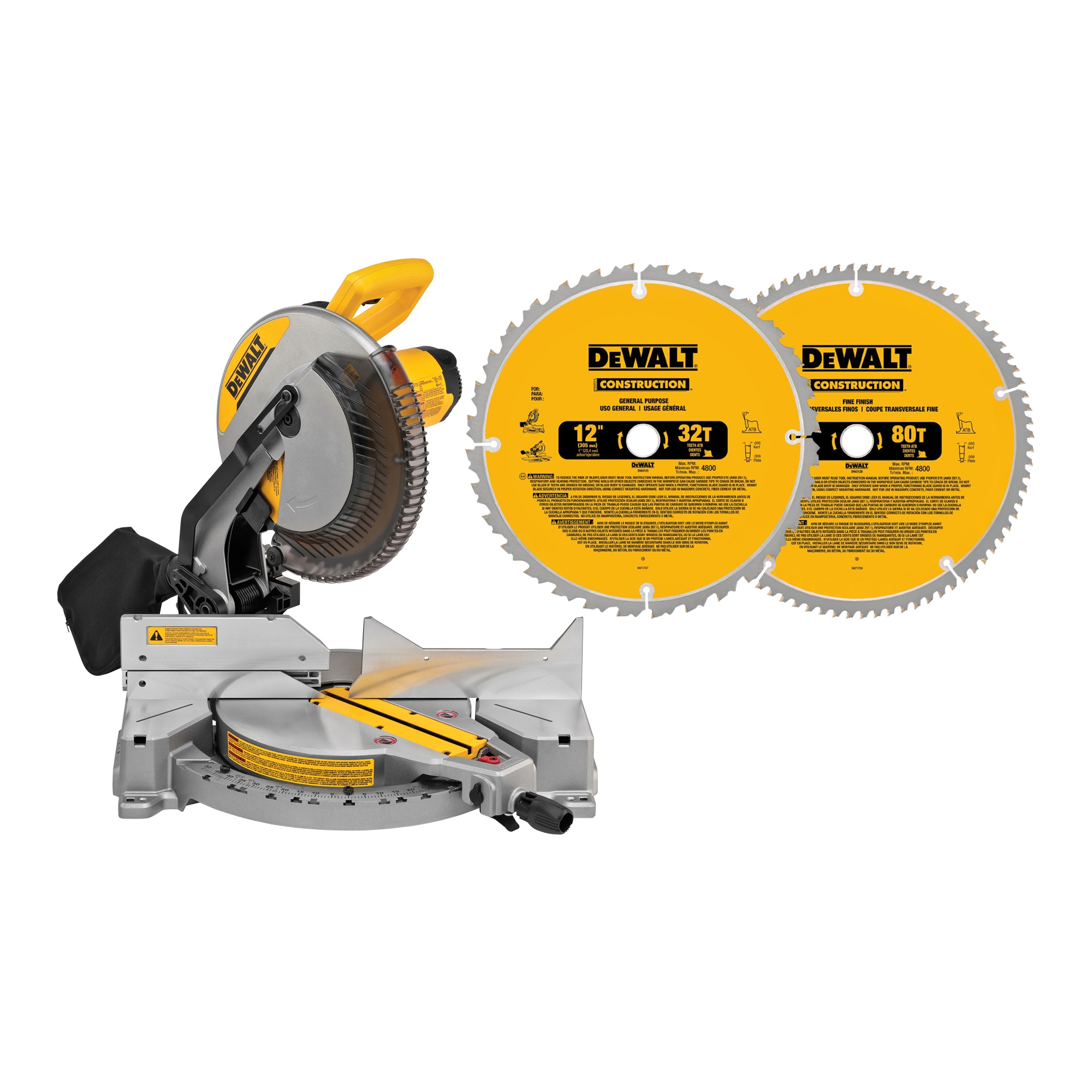 Læge absorption scene Shop DEWALT 12-in 15 Amps Single Bevel Compound Corded Miter Saw &  Construction 2-Pack 12-in 32 and 80-Tooth Carbide Miter/Table Saw Blade Set  at Lowes.com