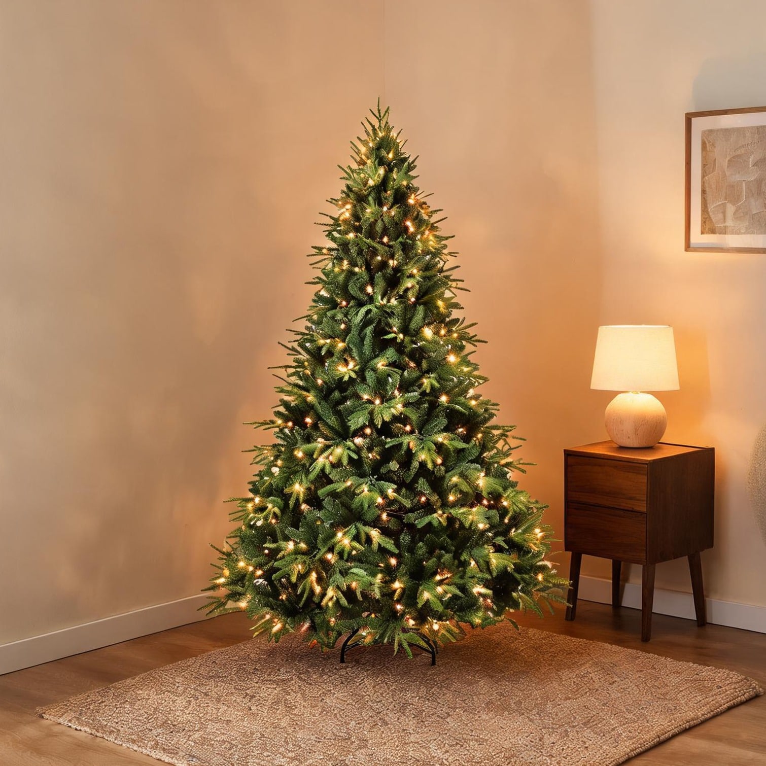 FlowLuxe Indoor Green Fir Artificial Christmas Tree 4 ft Hinged Foldable Base