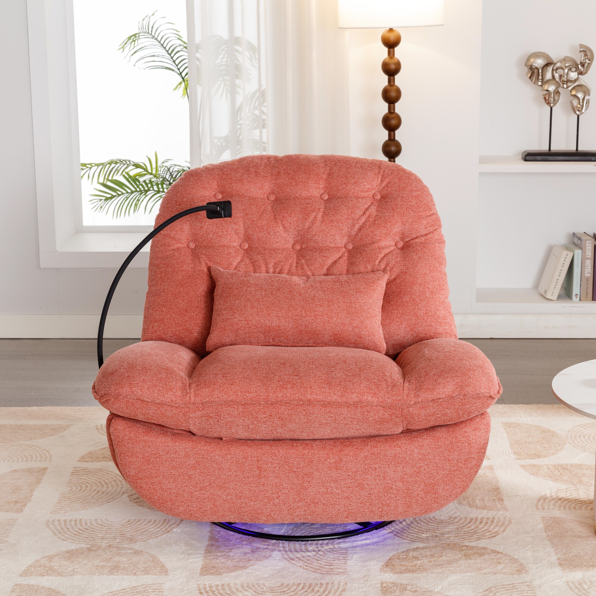 Mondawe OR-W1270-ZY Red Linen Upholstered Tufted Swivel Powered Reclining Recliner