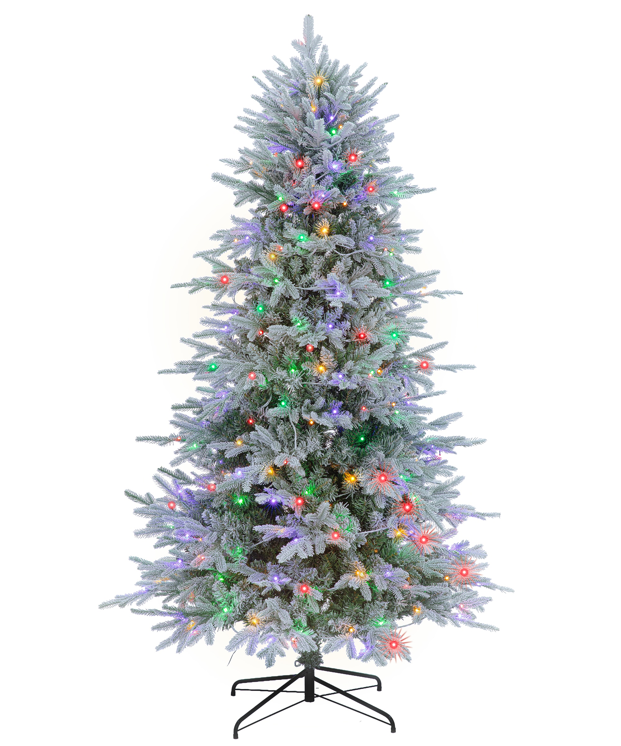 SUGIFT 6-ft Pre-Lit Snow Flocked Christmas Tree with 300 Multicolor LED Lights 11 Modes 1350 PE and PVC Tips Metal Stand for Home Office