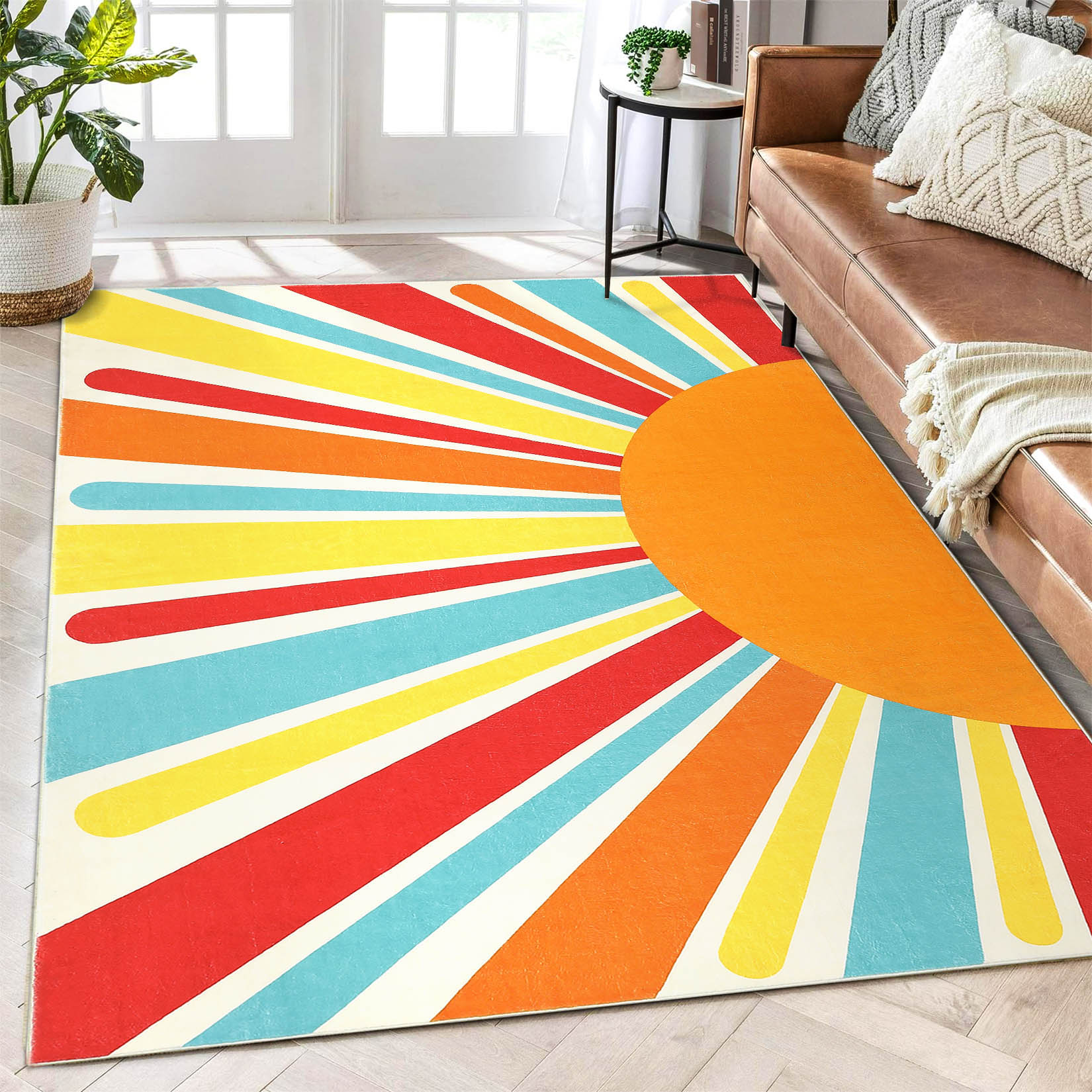 Garvee YXY-LO-PHO-106XMX21 5 x 7 (ft) Loomed Polyester Red/Orange Rectangular Indoor Geometric Mid-Century Modern Machine washable Area rug