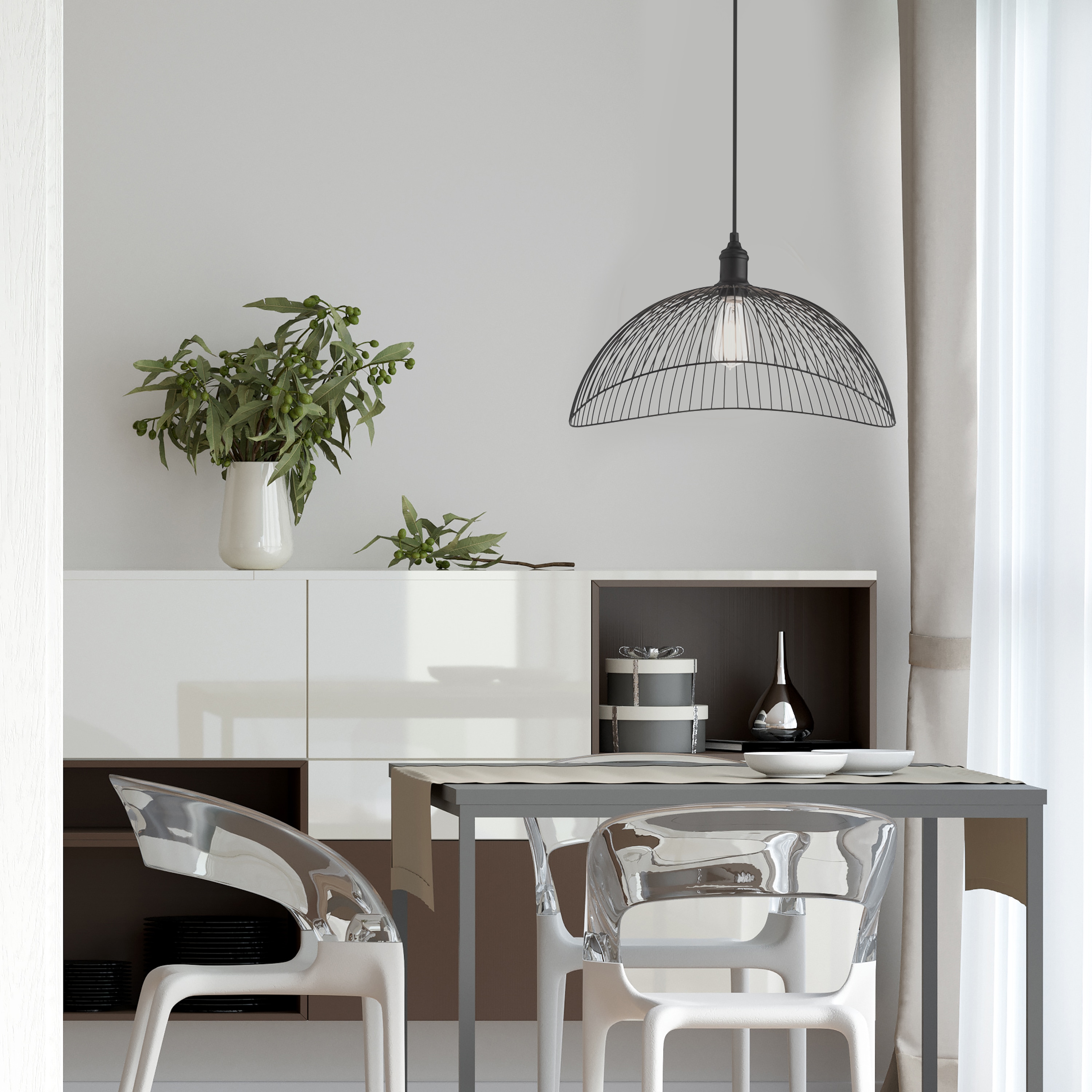 20" Matte Black Metal Geometric Pendant Light