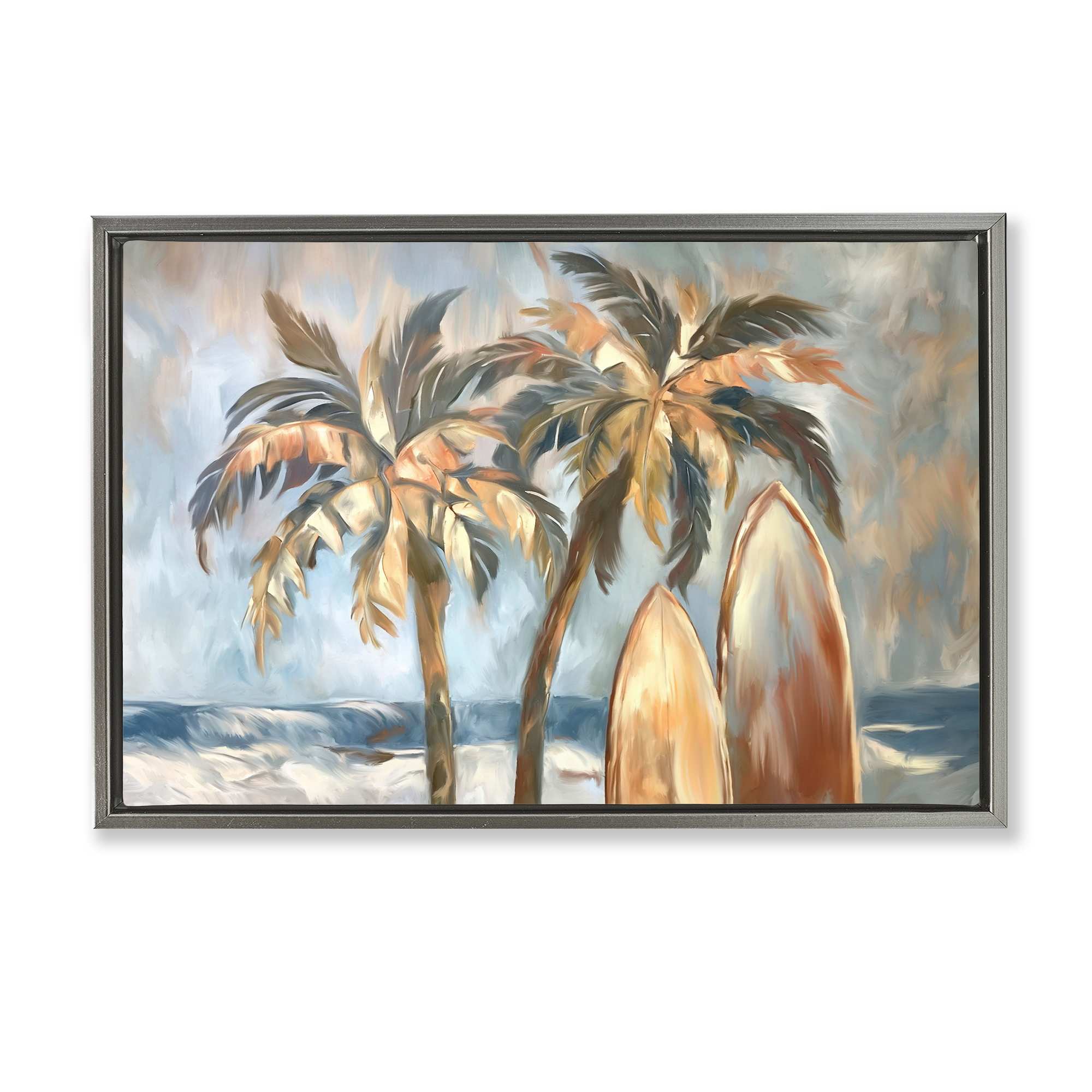 Stupell Industries BS-971-FFL-20X30 Warm Tropical Surfboards Gray Framed Floater Canvas Wall Art By Ramona Murdock 31 x 21