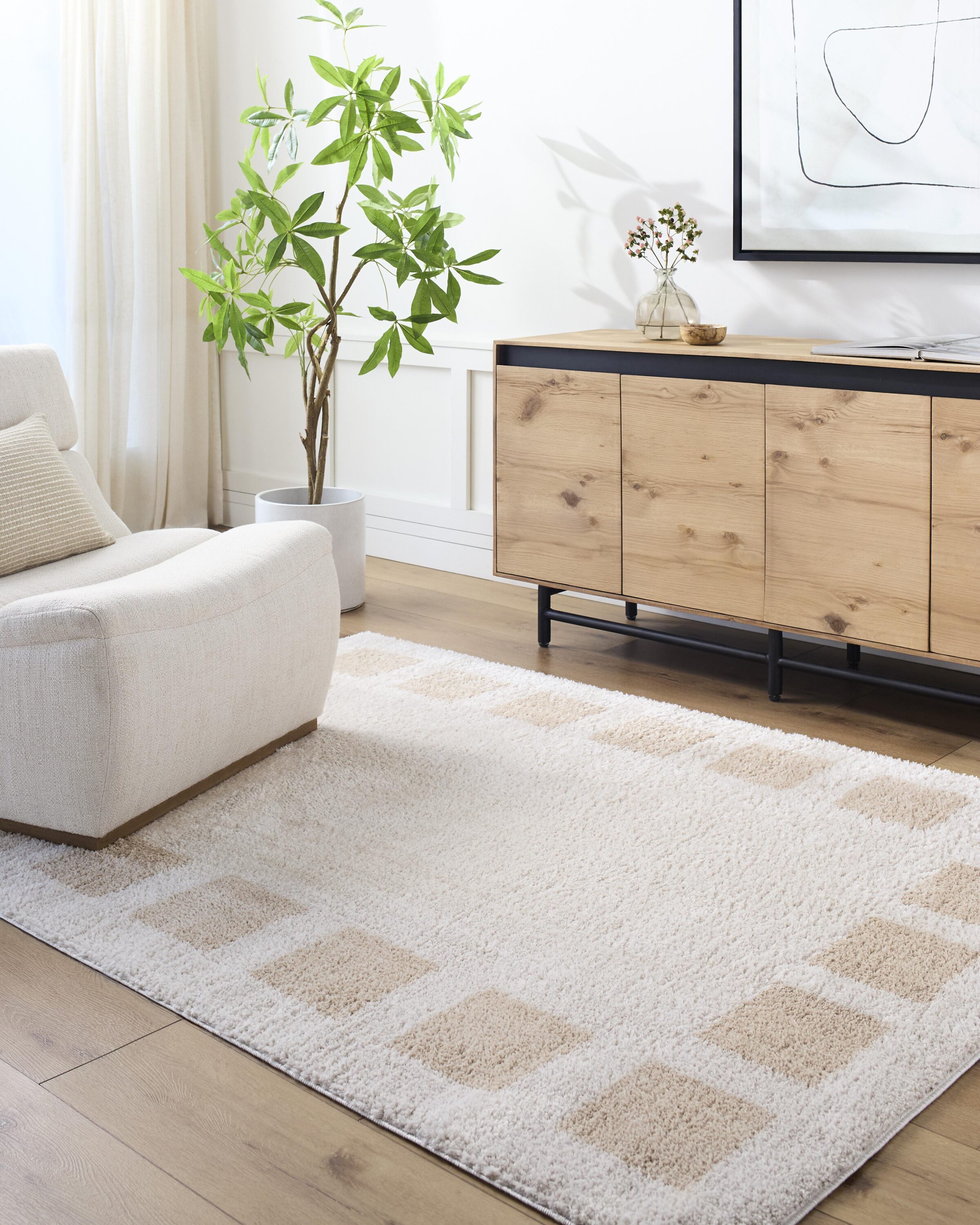 Livabliss FSG2314-71010 Fossay Shag 7 x 10 (ft) Flatweave Polyester Beige Rectangular Indoor Mid-Century Modern Machine washable Area rug