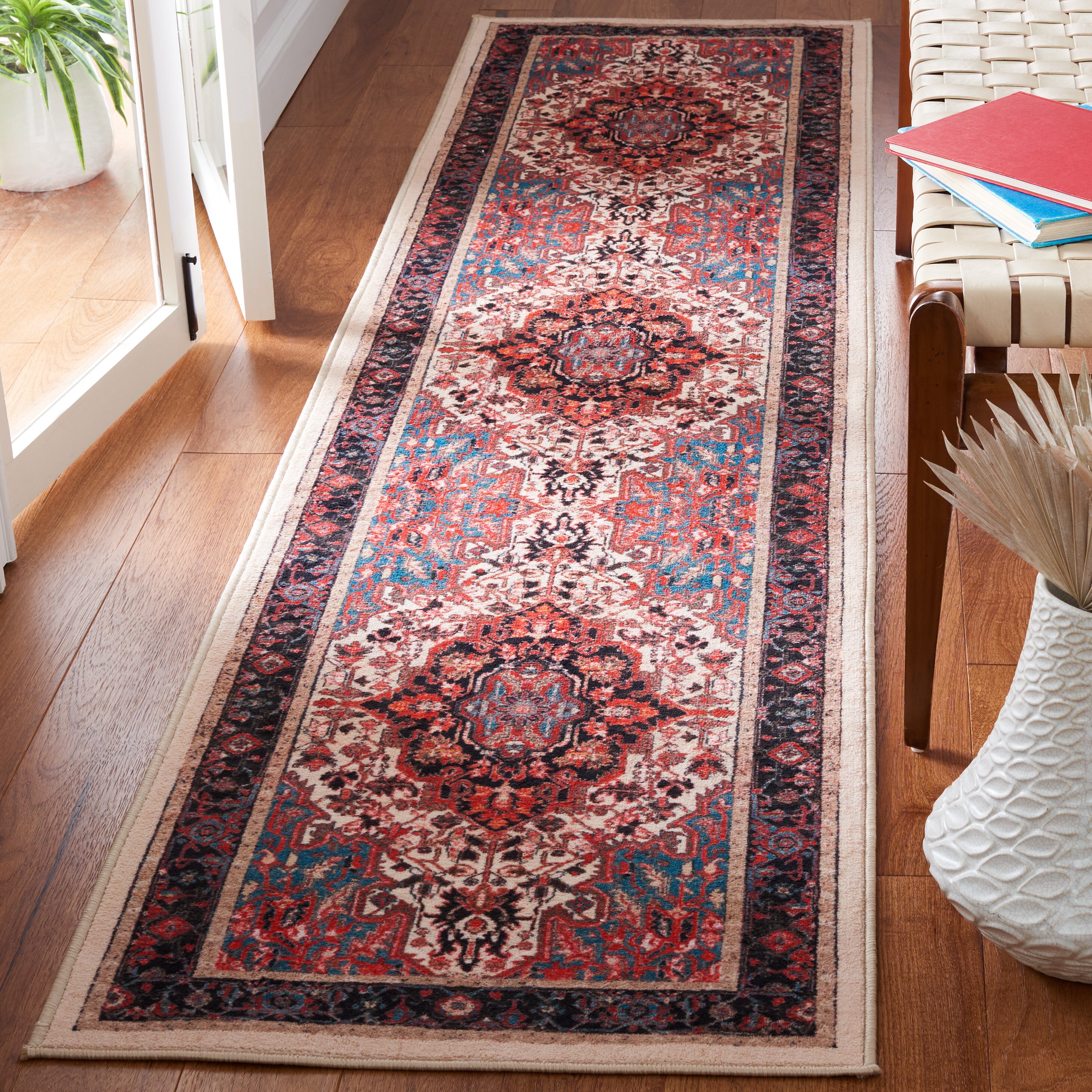 Safavieh RIV138A-29 Riviera 2 x 9 (ft) Loomed Polyester Ivory/Blue Rectangular Indoor Border Machine washable Runner rug