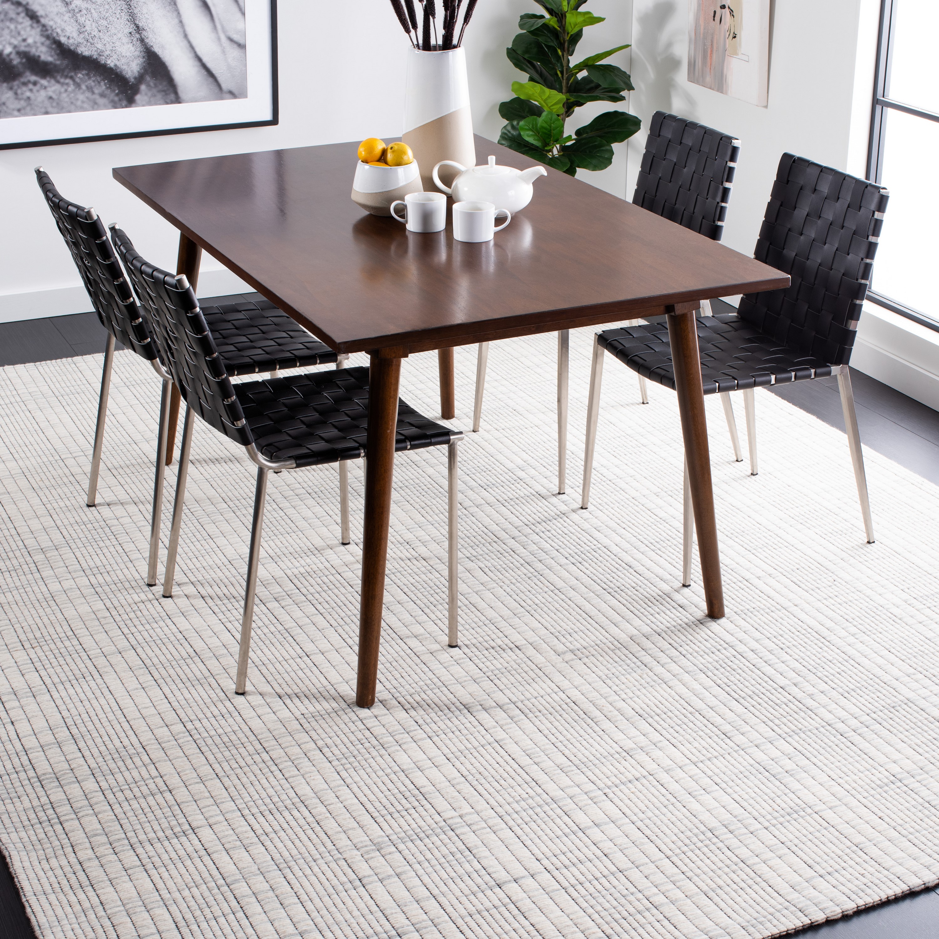 Gray and Beige Wool Stripe Flat Woven 8' x 10' Rug