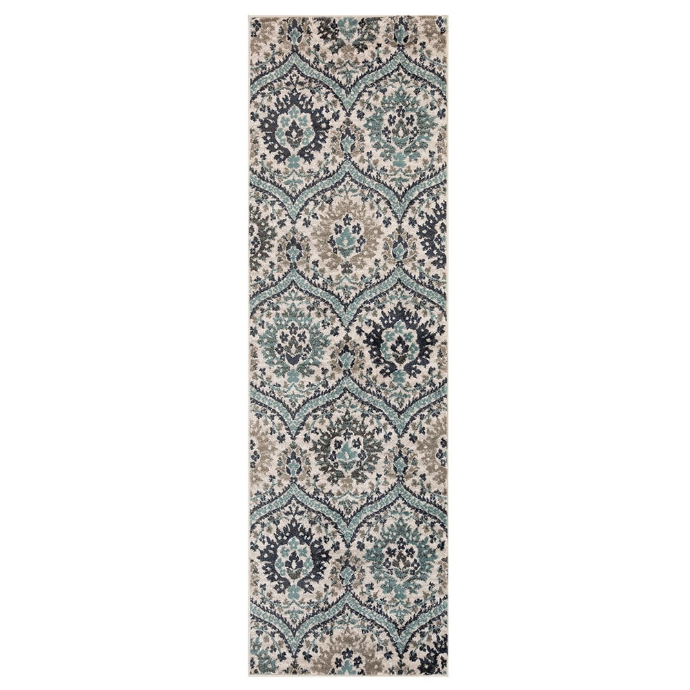 Deep Royal Floral Synthetic 2' 7" x 10' Runner Rug
