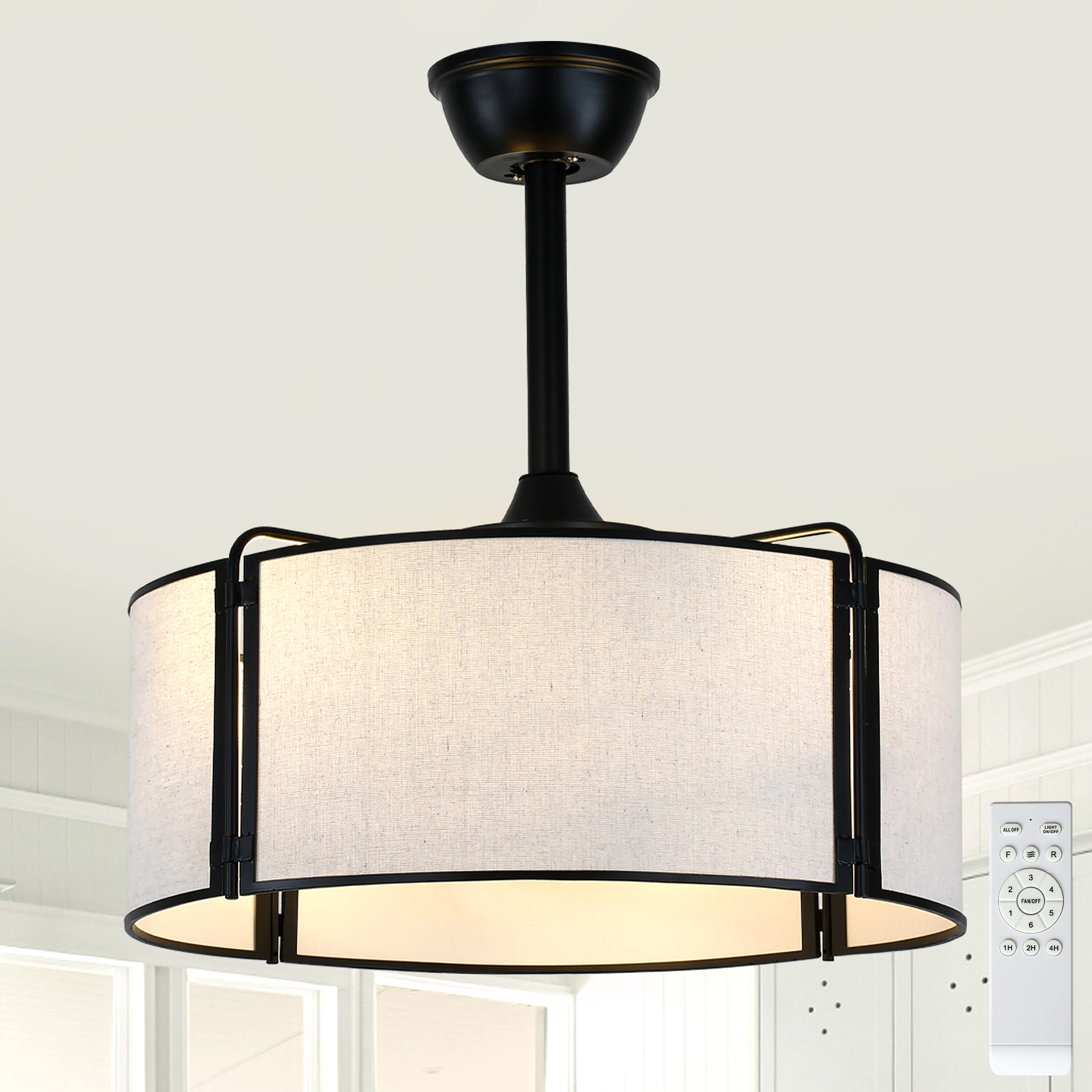 Cusp Barn CS25DC2034B Braden 20-in Black with ABS Blades Cage Ceiling Fan Without Light - Remote Included ( 7 -Blade )