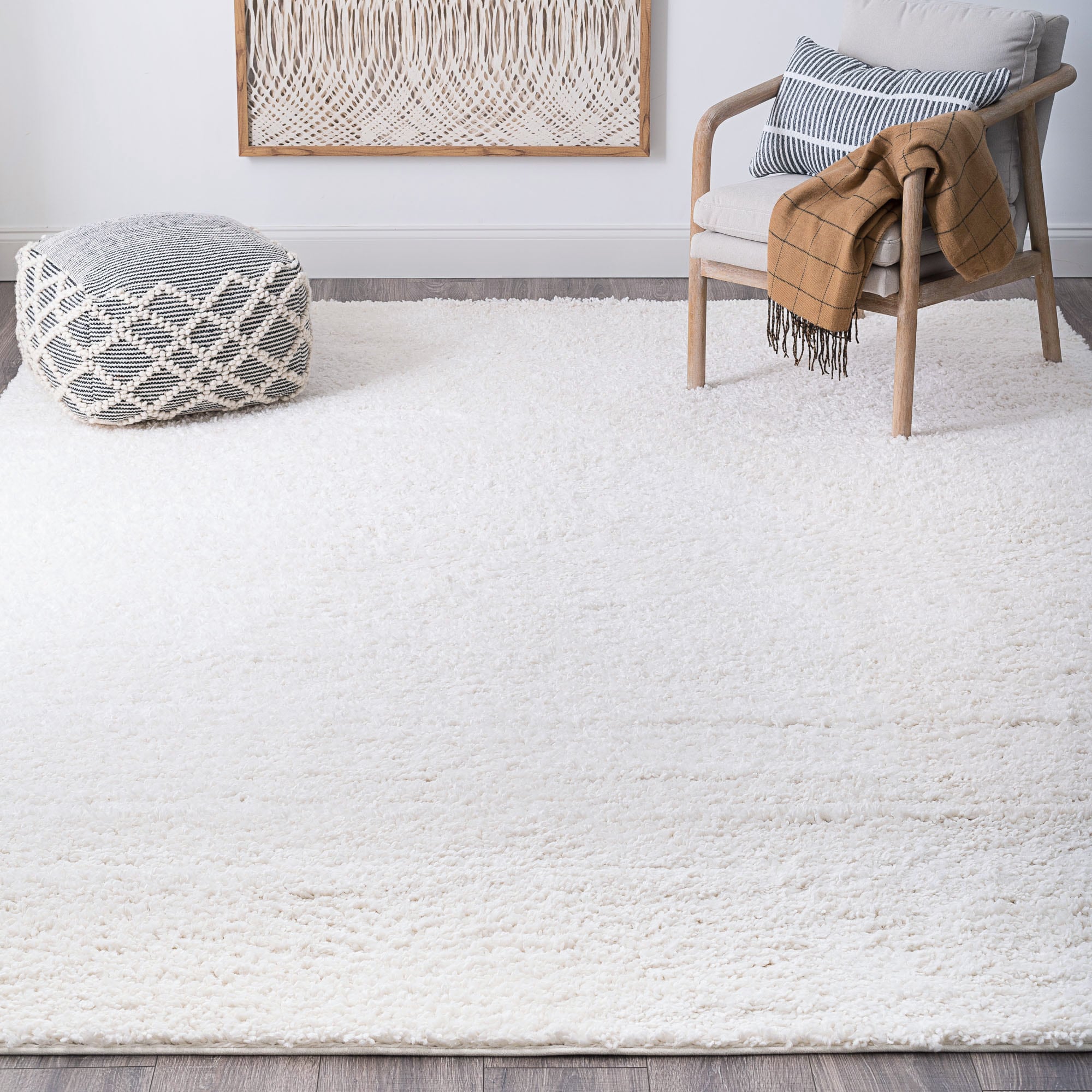 Tayse SOH1300 9X12 Soho Shag 9 x 12 (ft) Loomed Polypropylene White Rectangular Indoor Solid Area rug