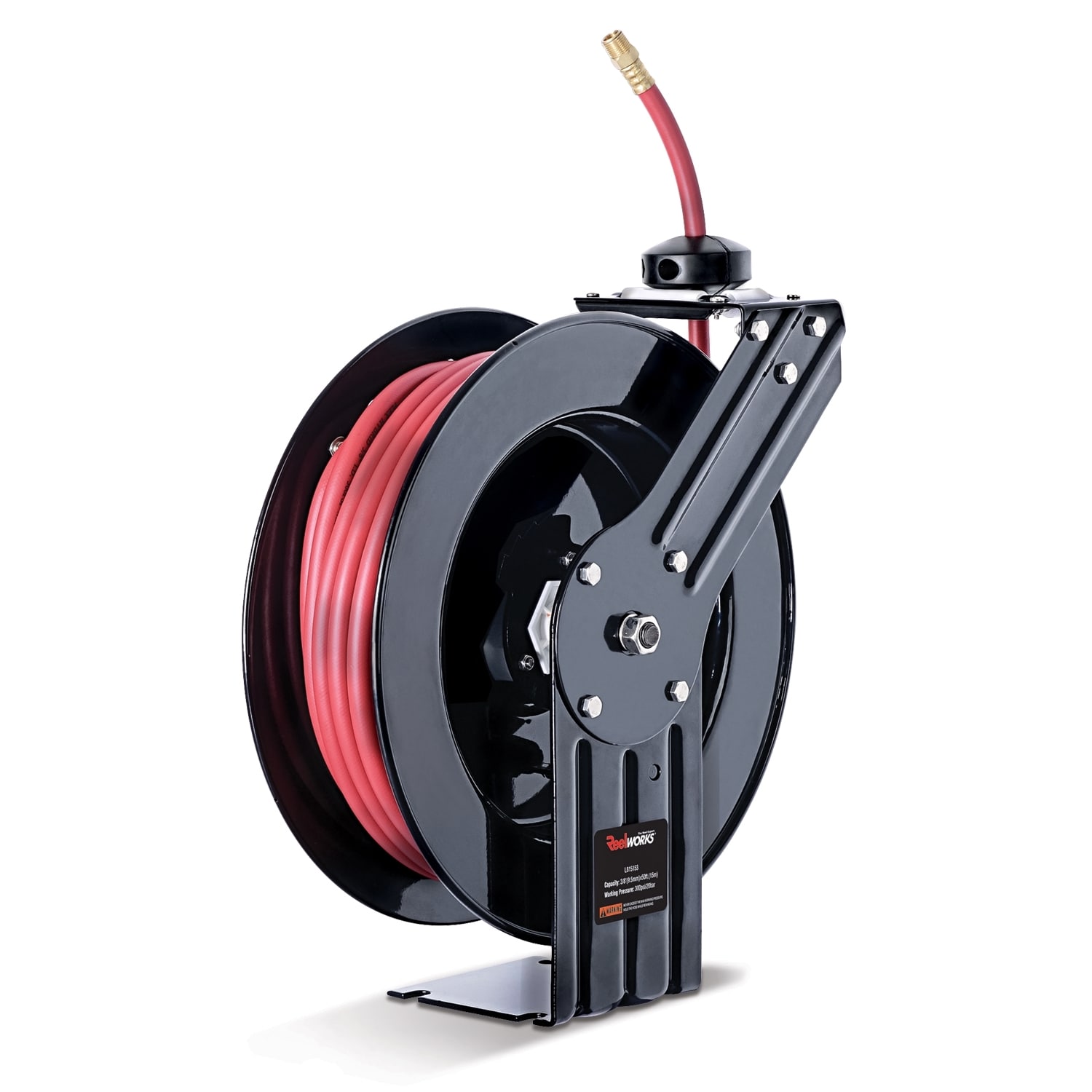 ReelWorks Industrial Retractable Grease Hose Reel - 1/4 x 50'FT, 1/4 MNPT Connections, Single Arm