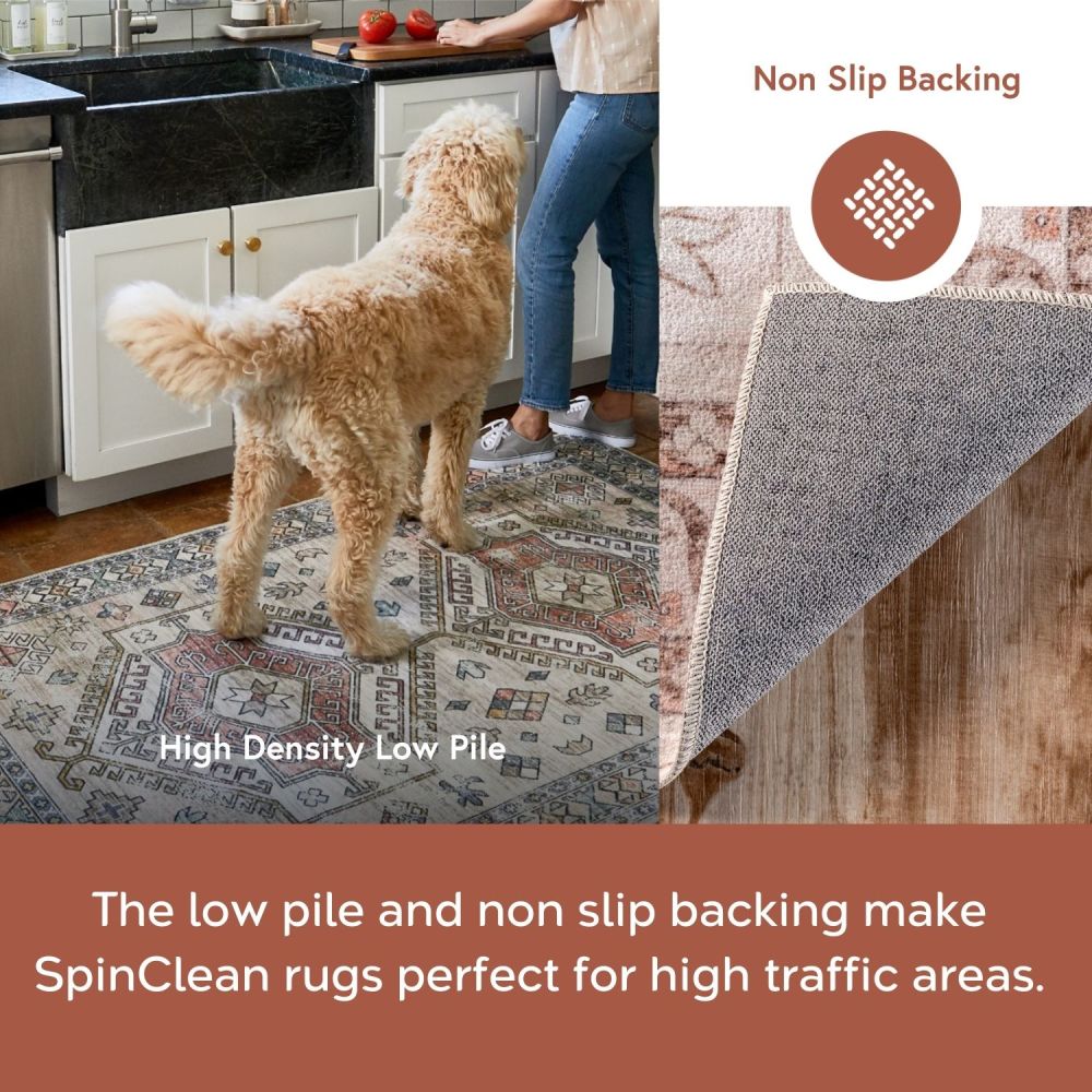 Peach Floral Medallion 8' x 10' Easy-Care Synthetic Area Rug