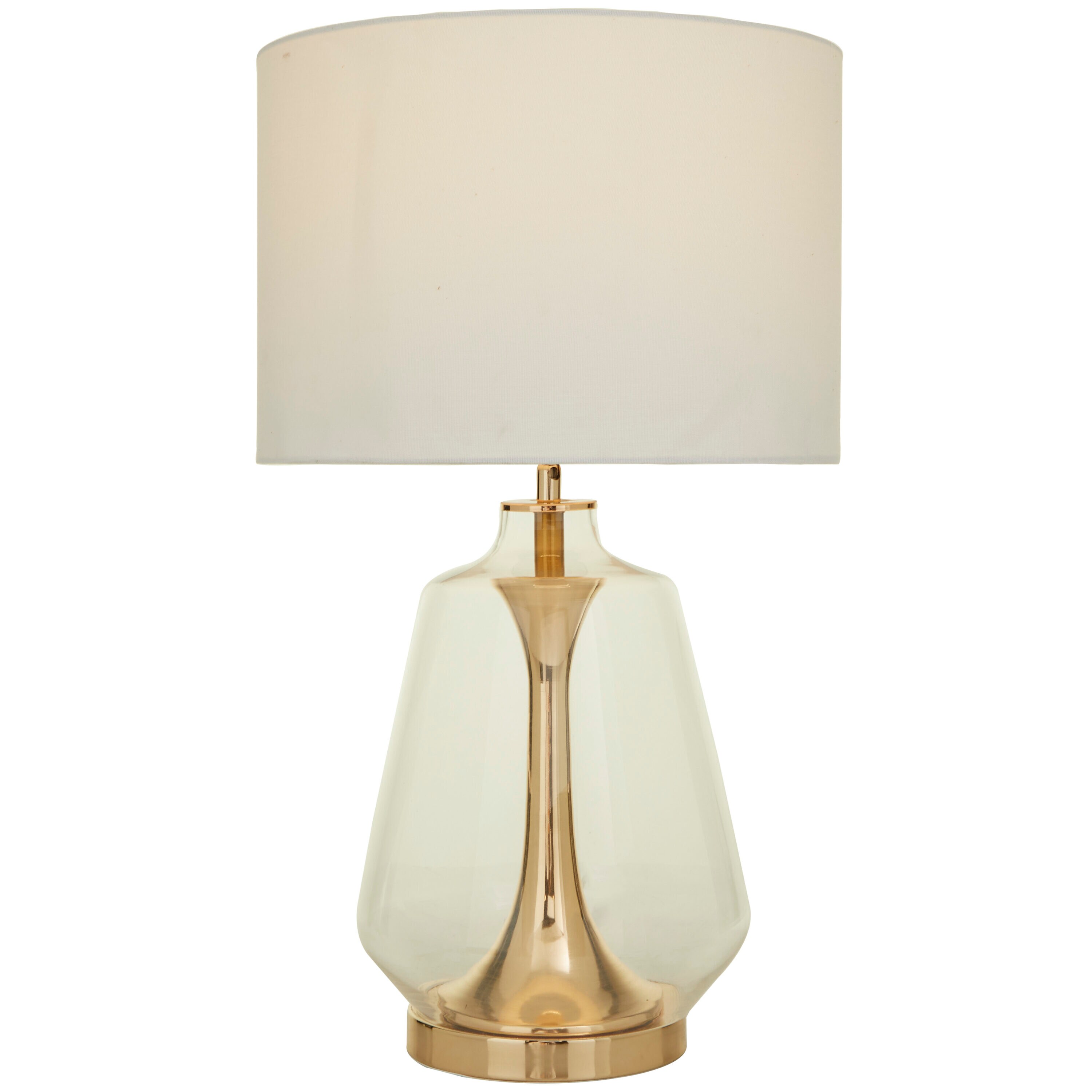 CosmoLiving by Cosmopolitan 27049 24-in Gold Transparent Base with Drum Shade LED Rotary Socket Table Lamp with Glass Shade