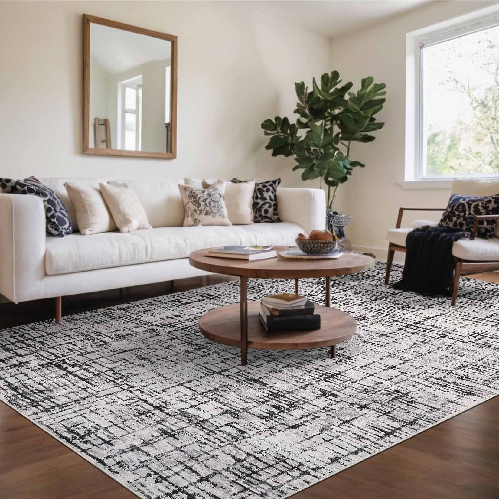 Garvee YXY-LO-PHO-16P1VYCX 8 x 10 (ft) Loomed Gray Rectangular Indoor Geometric Mid-Century Modern Machine washable Area rug