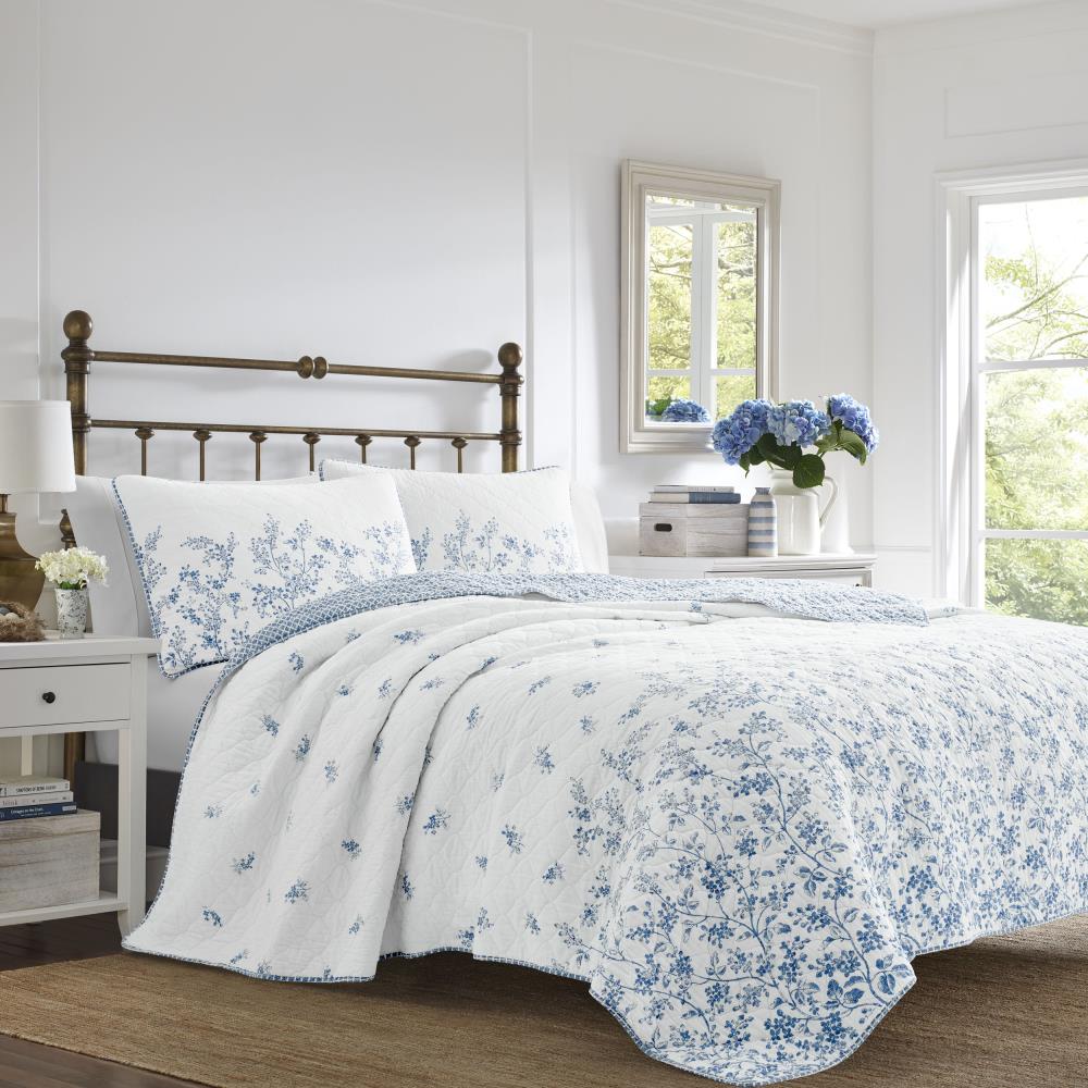 Laura Ashley Flora 3-Piece Blue King Quilt Set in the Bedding Sets  department at