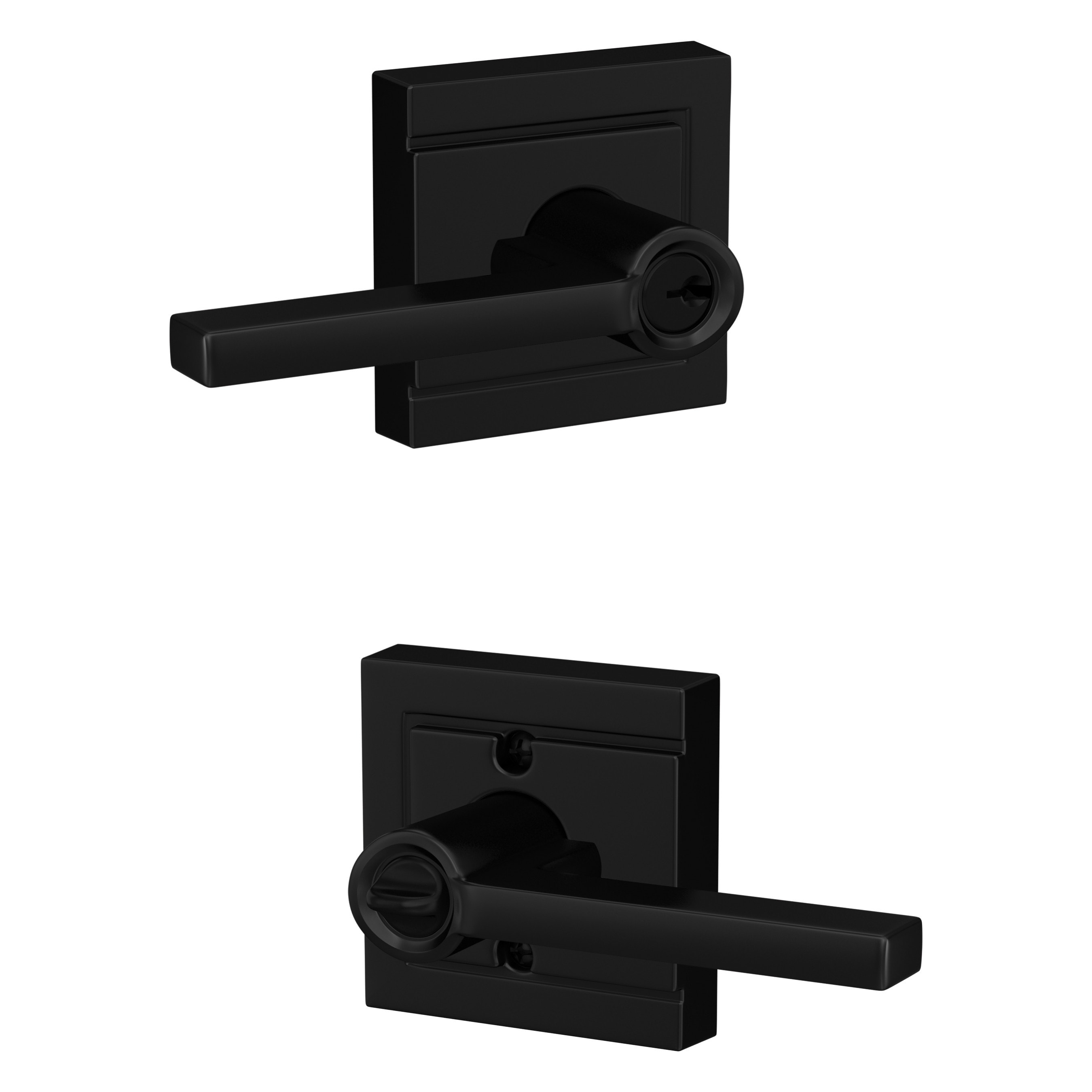 Schlage F51A LAT 622 ULD Latitude - Upland Matte Black Universal Exterior Keyed entry Door Handle
